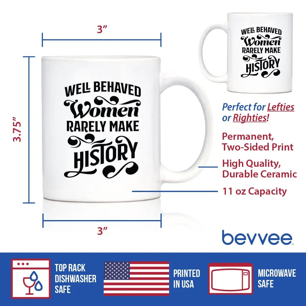 Ceramic Coffee Mug | Dishwasher & Microwave Safe | Double Printed | Well Behaved Women Rarely Make History