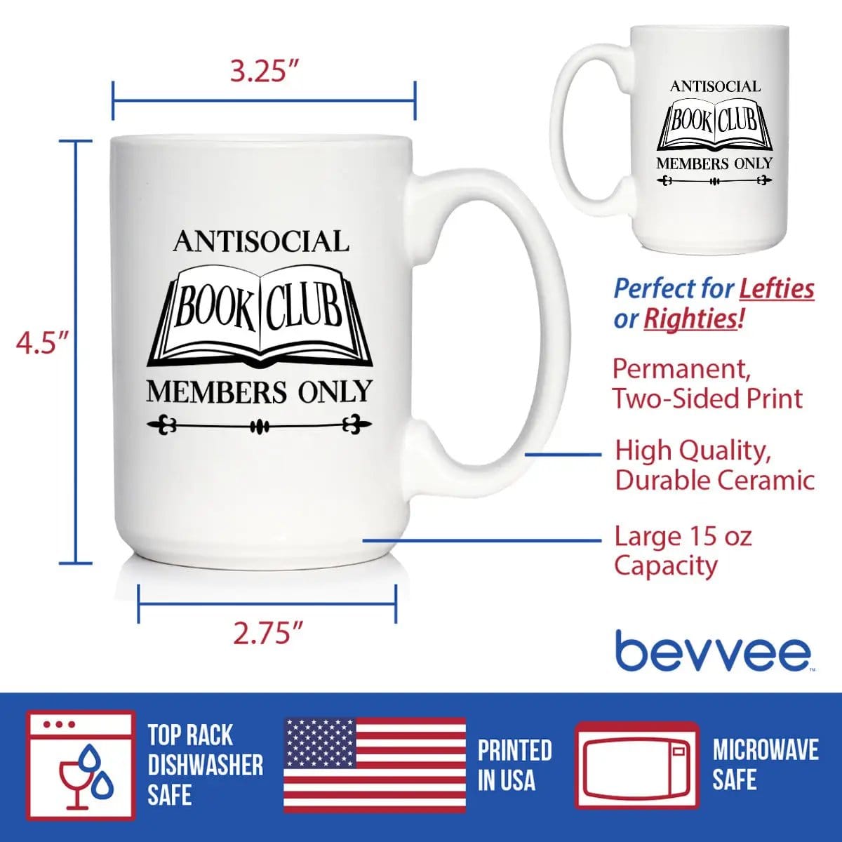 Ceramic Coffee Mug | Dishwasher & Microwave Safe | Double Printed | Antisocial Book Club
