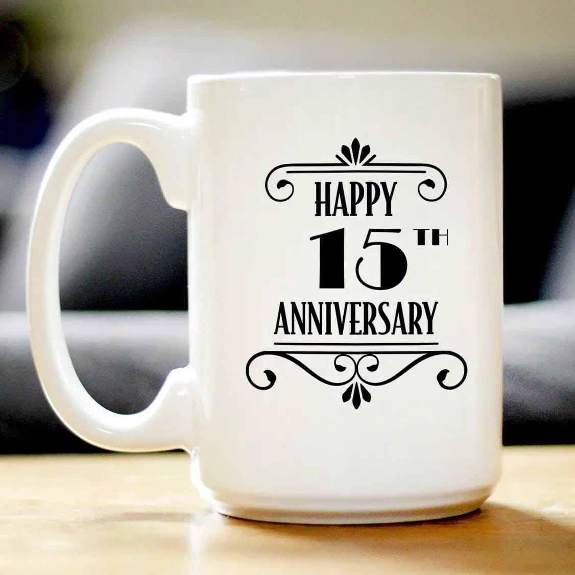 Ceramic Coffee Mug | Dishwasher & Microwave Safe | Double Printed | Happy 15th Anniversary