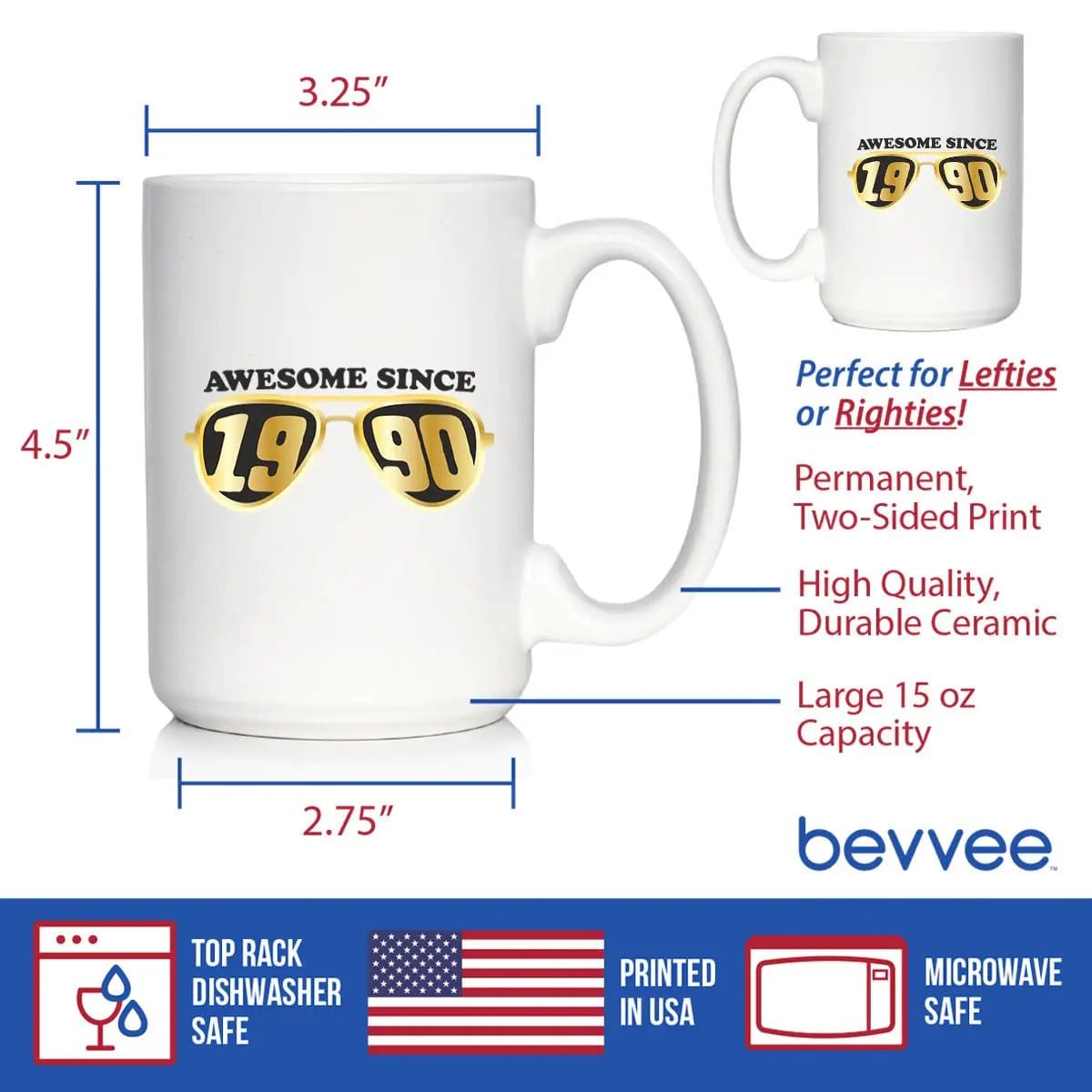 Ceramic Coffee Mug | Dishwasher & Microwave Safe | Double Printed | Awesome Since 1990