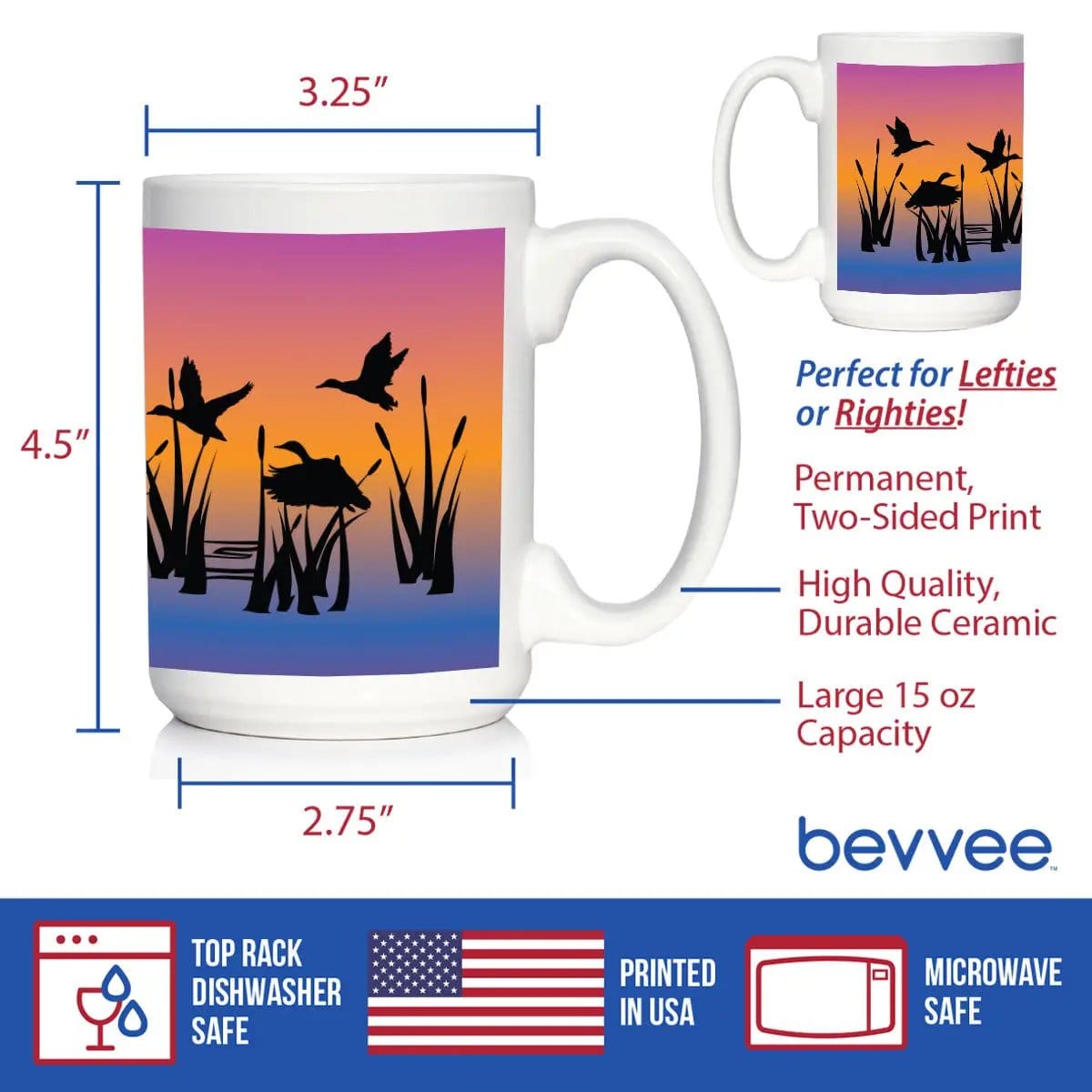 Ceramic Coffee Mug | Dishwasher & Microwave Safe | Double Printed | Duck Pond