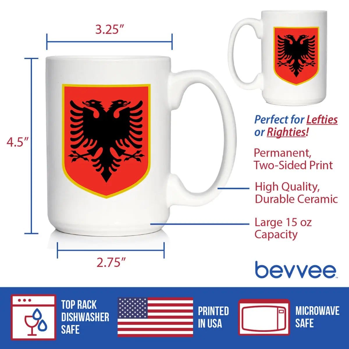 Ceramic Coffee Mug | Dishwasher & Microwave Safe | Double Printed | Albania Flag