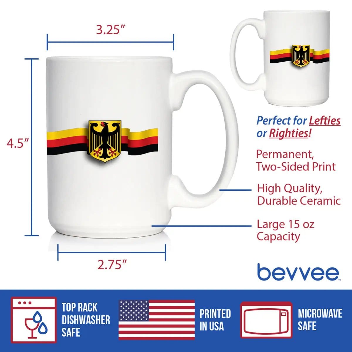 Ceramic Coffee Mug | Dishwasher & Microwave Safe | Double Printed | German Flag