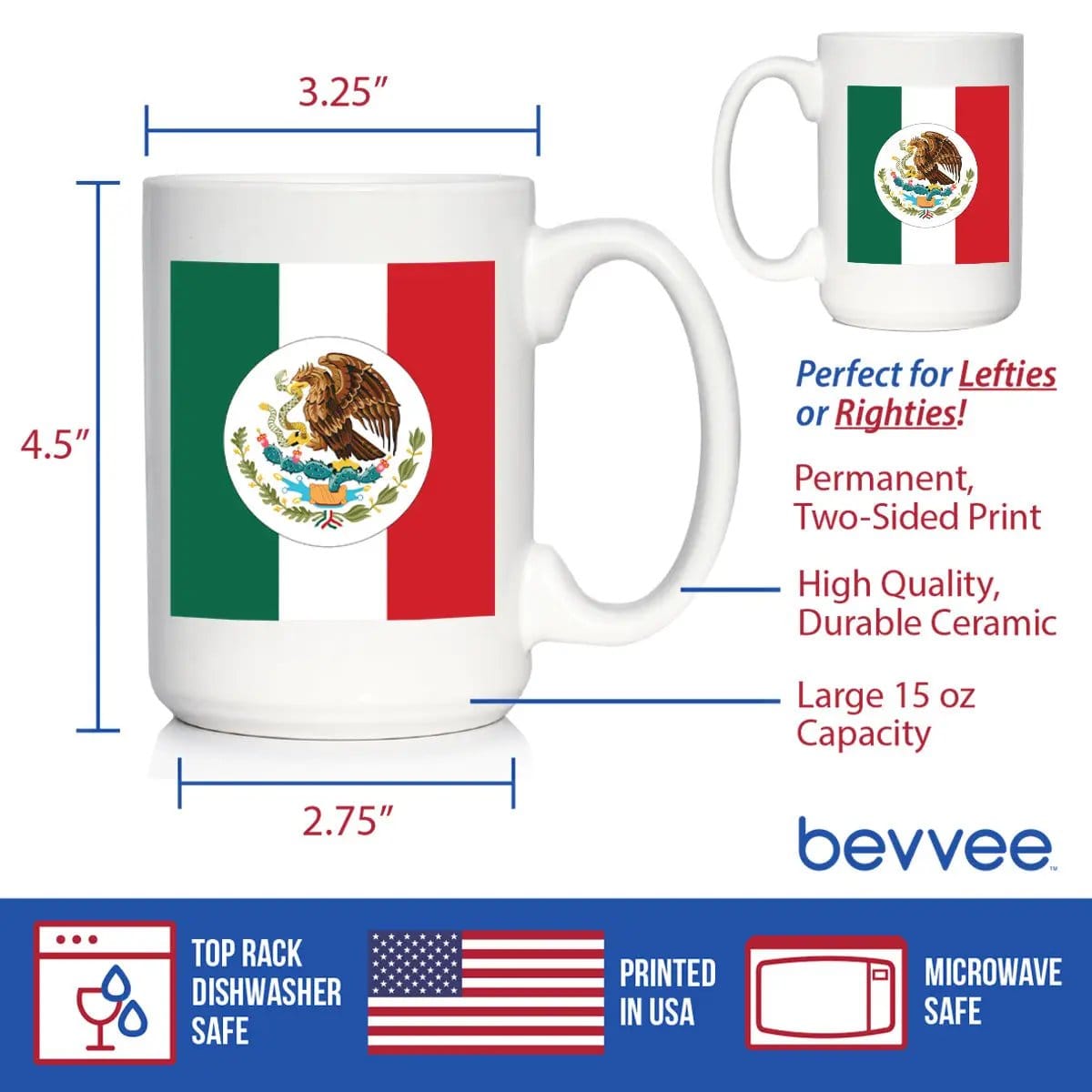 Ceramic Coffee Mug | Dishwasher & Microwave Safe | Double Printed | Mexico Flag