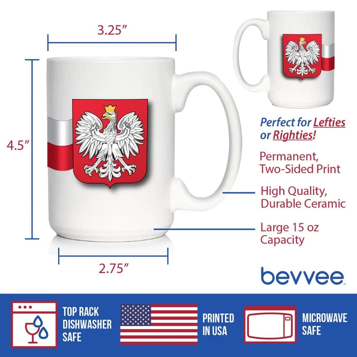 Ceramic Coffee Mug | Dishwasher & Microwave Safe | Double Printed | Poland Flag