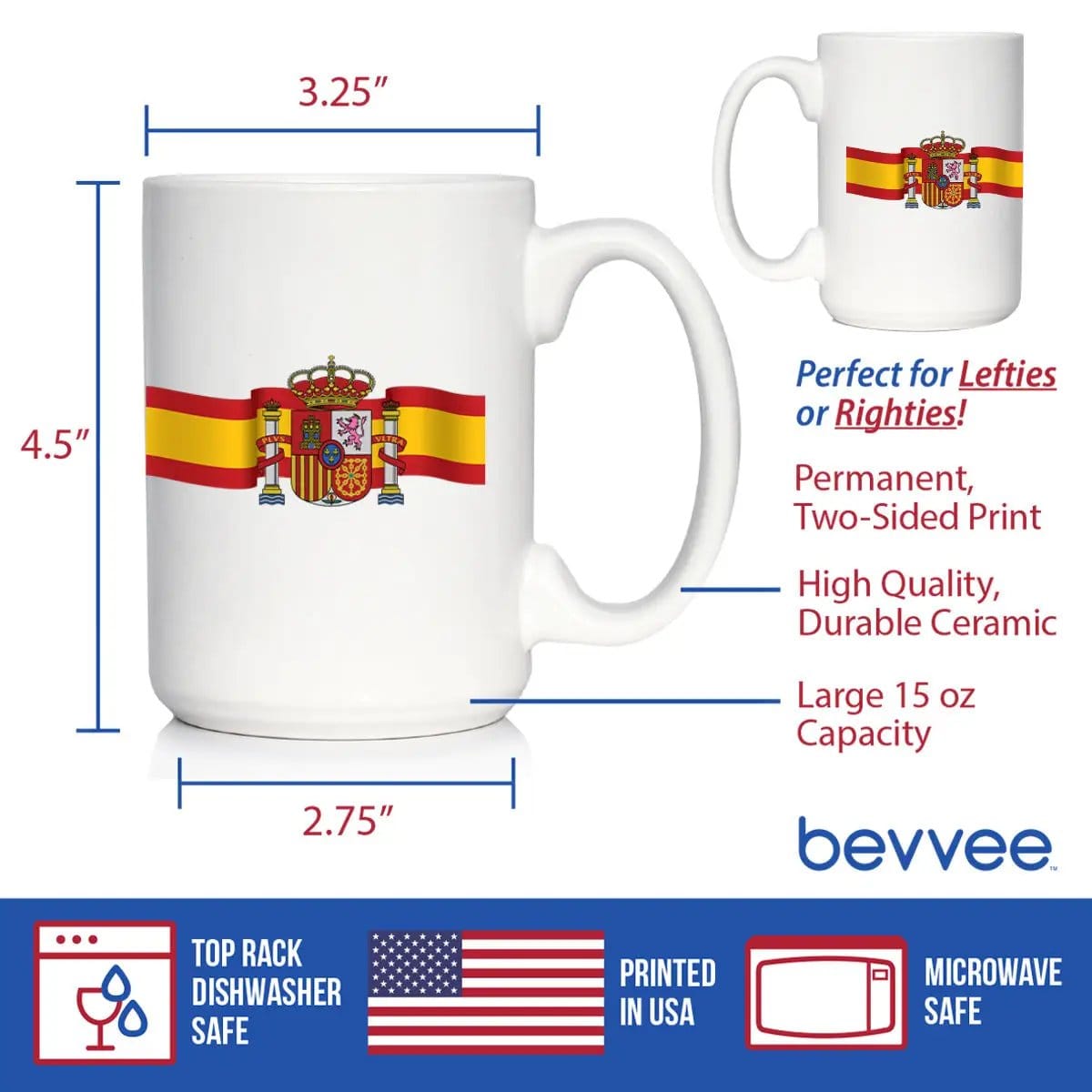 Ceramic Coffee Mug | Dishwasher & Microwave Safe | Double Printed | Spain Flag