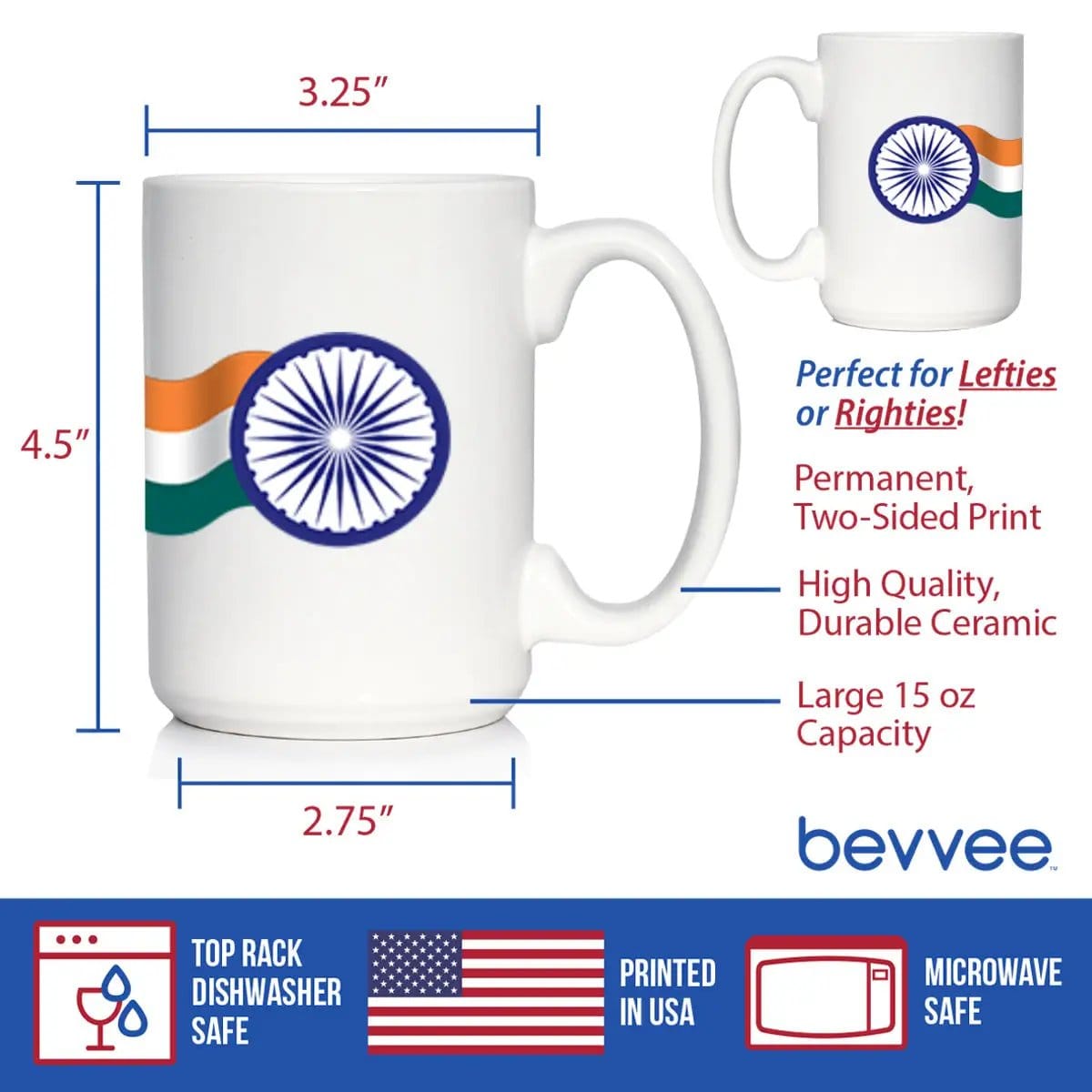 Ceramic Coffee Mug | Dishwasher & Microwave Safe | Double Printed | India Flag