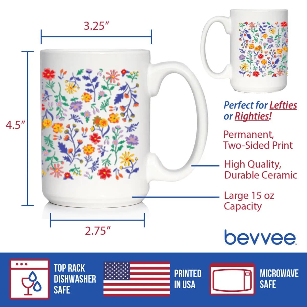 Ceramic Coffee Mug | Dishwasher & Microwave Safe | Double Printed | Spring Floral