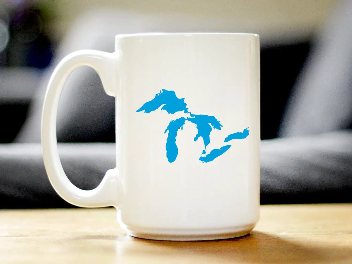 Ceramic Coffee Mug | Dishwasher & Microwave Safe | Double Printed | Great Lakes Map