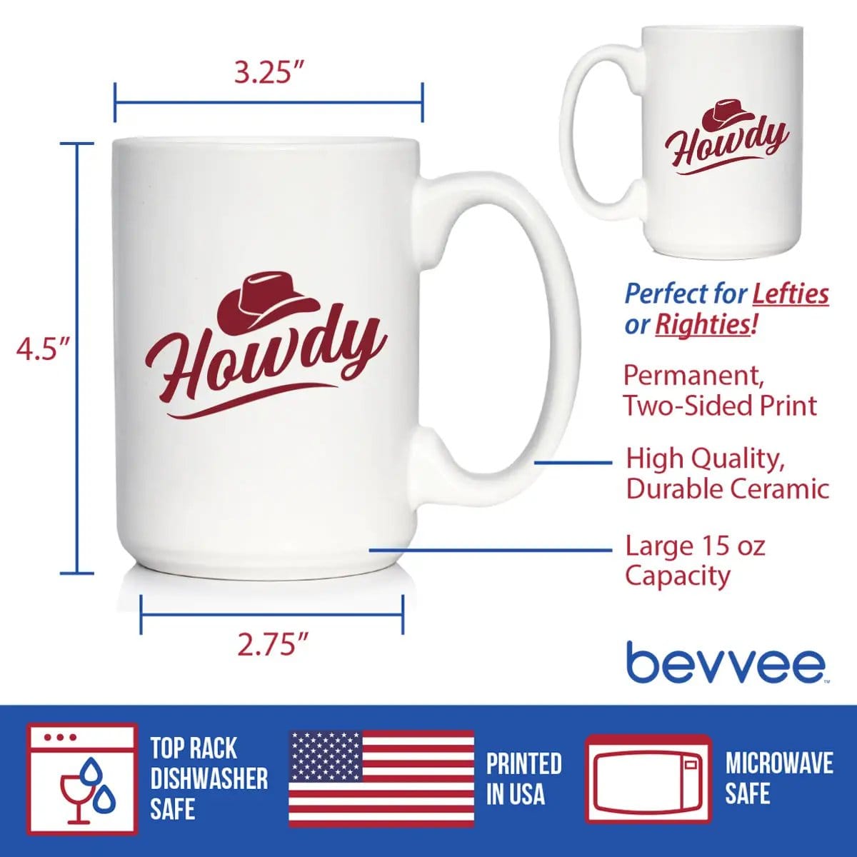 Ceramic Coffee Mug | Dishwasher & Microwave Safe | Double Printed | Howdy