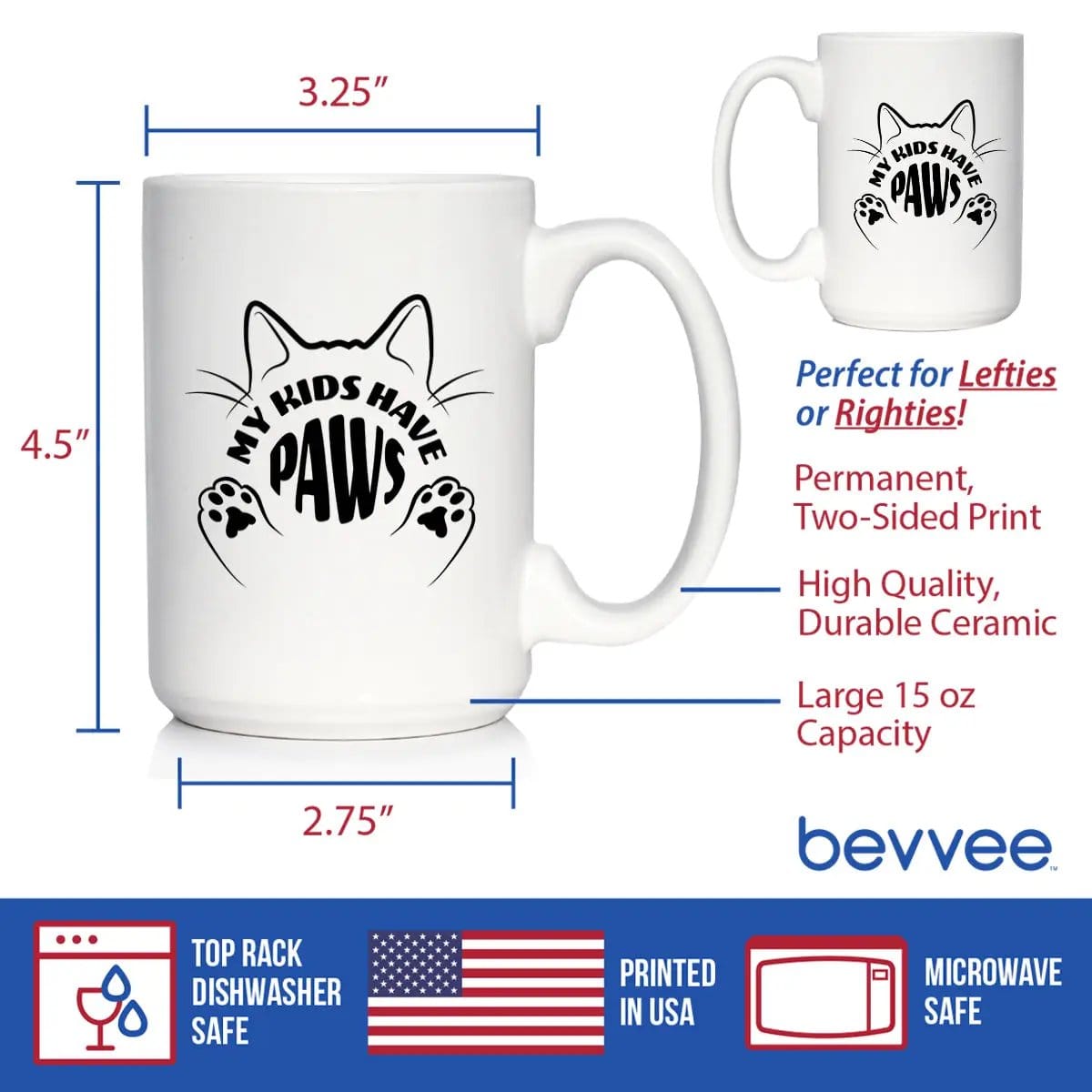 Ceramic Coffee Mug | Dishwasher & Microwave Safe | Double Printed | Kids Have Paws Cat