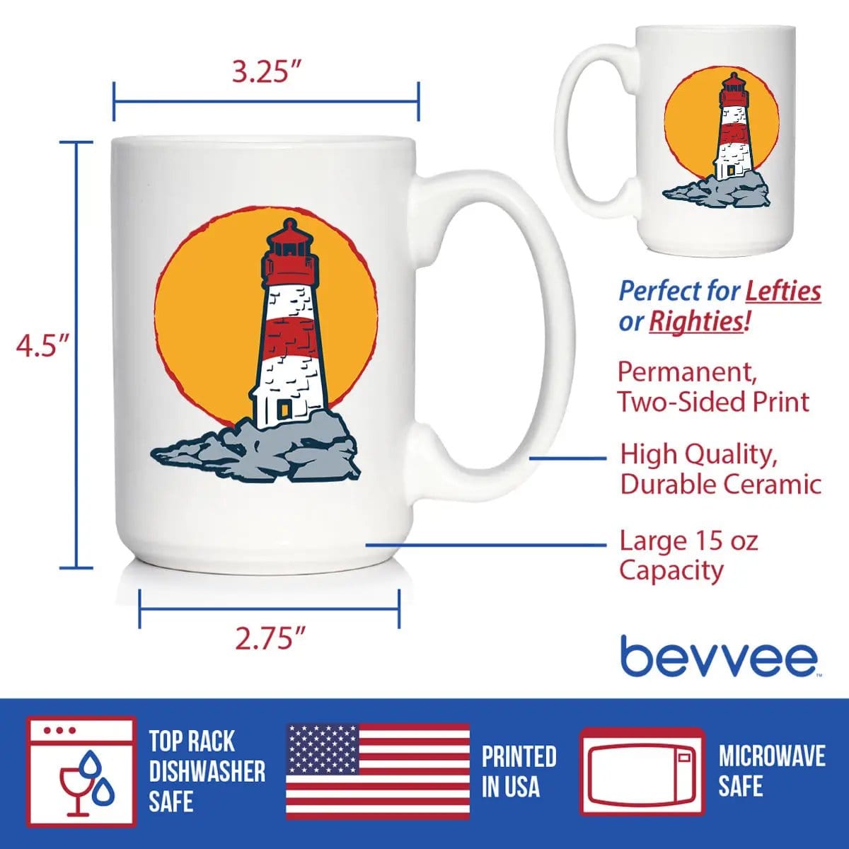 Ceramic Coffee Mug | Dishwasher & Microwave Safe | Double Printed | Lighthouse
