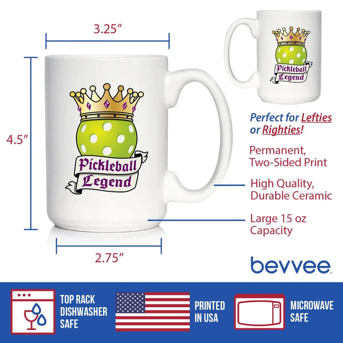 Ceramic Coffee Mug | Dishwasher & Microwave Safe | Double Printed | Pickleball Legend
