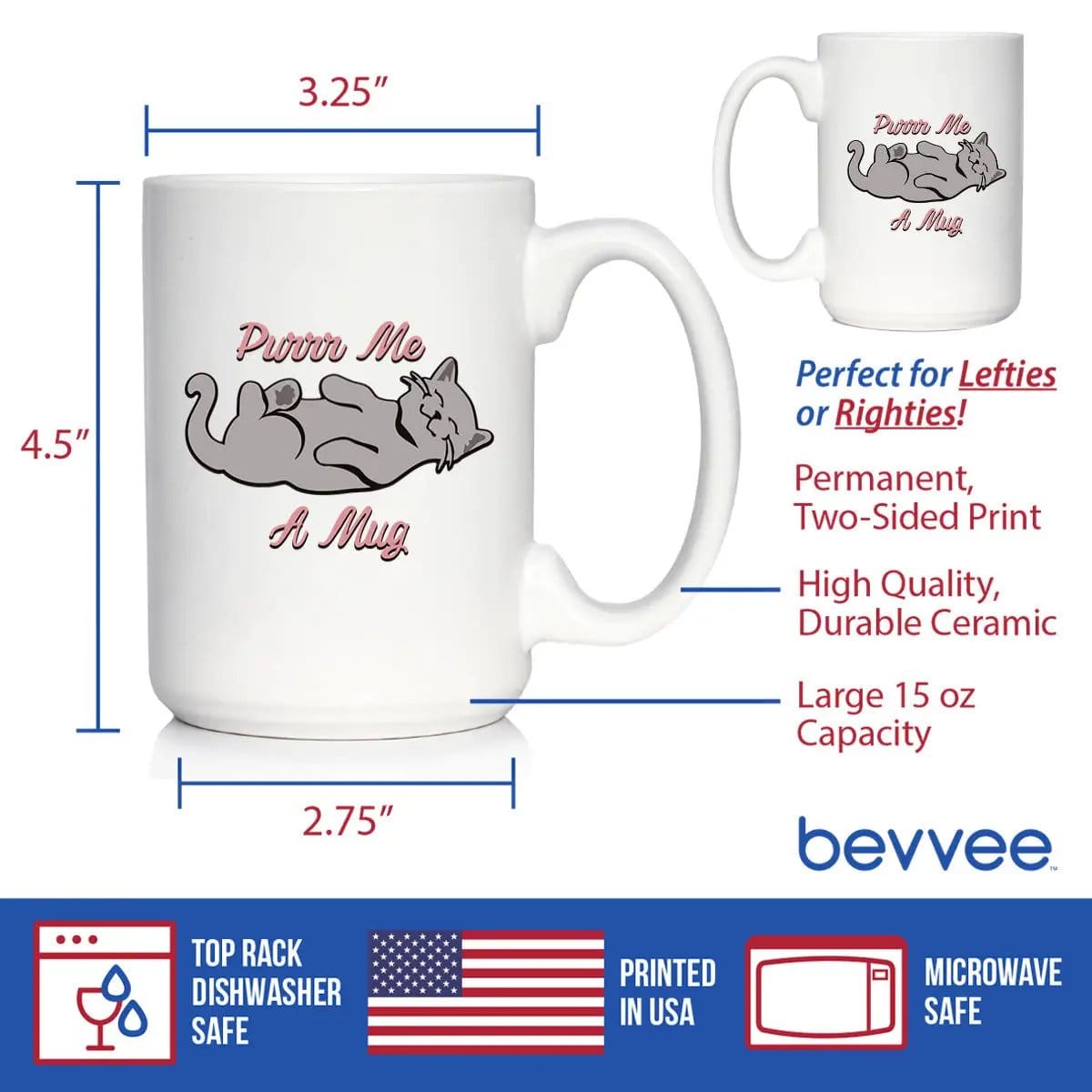 Ceramic Coffee Mug | Dishwasher & Microwave Safe | Double Printed | Purr Me A