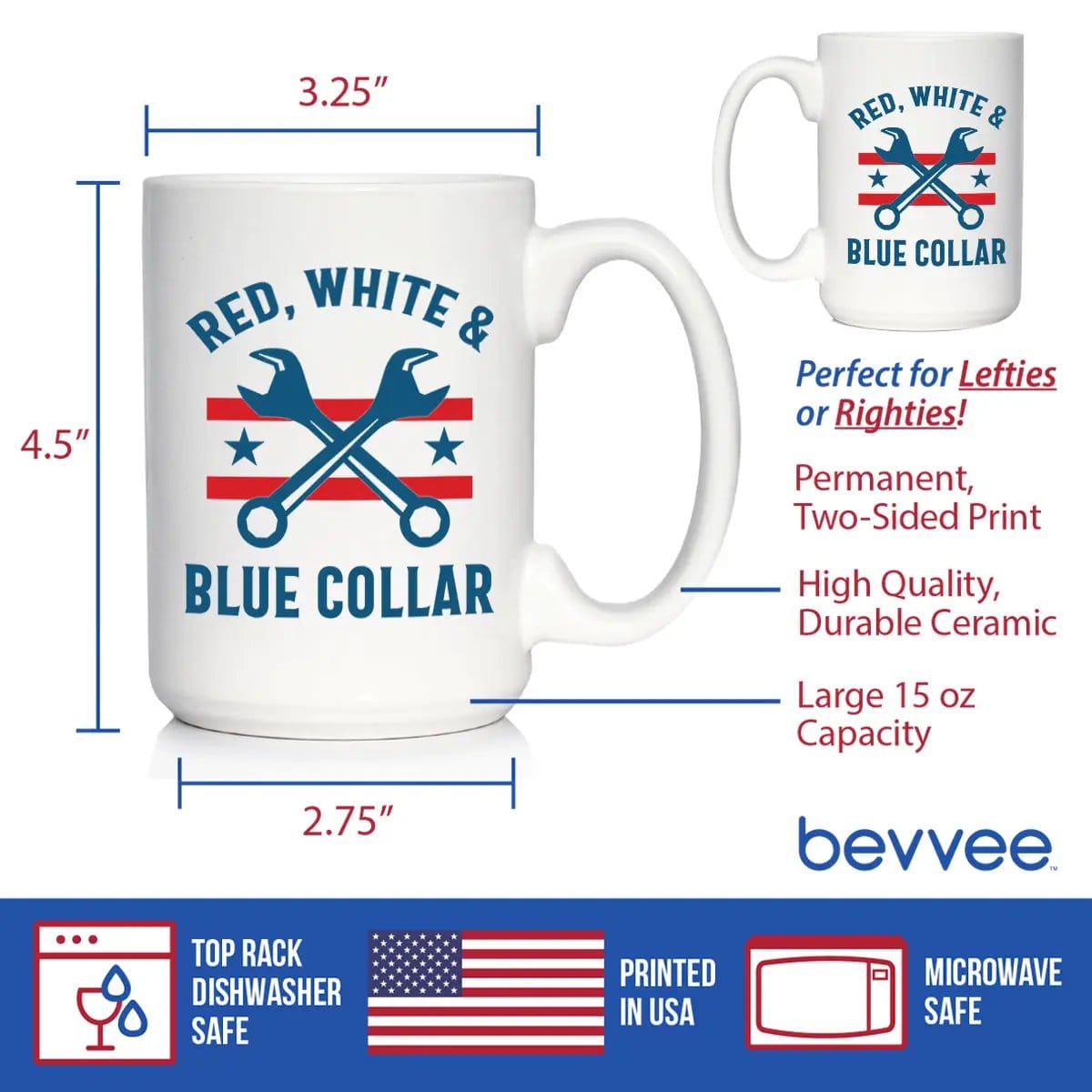 Ceramic Coffee Mug | Dishwasher & Microwave Safe | Double Printed | Red White & Blue Collar