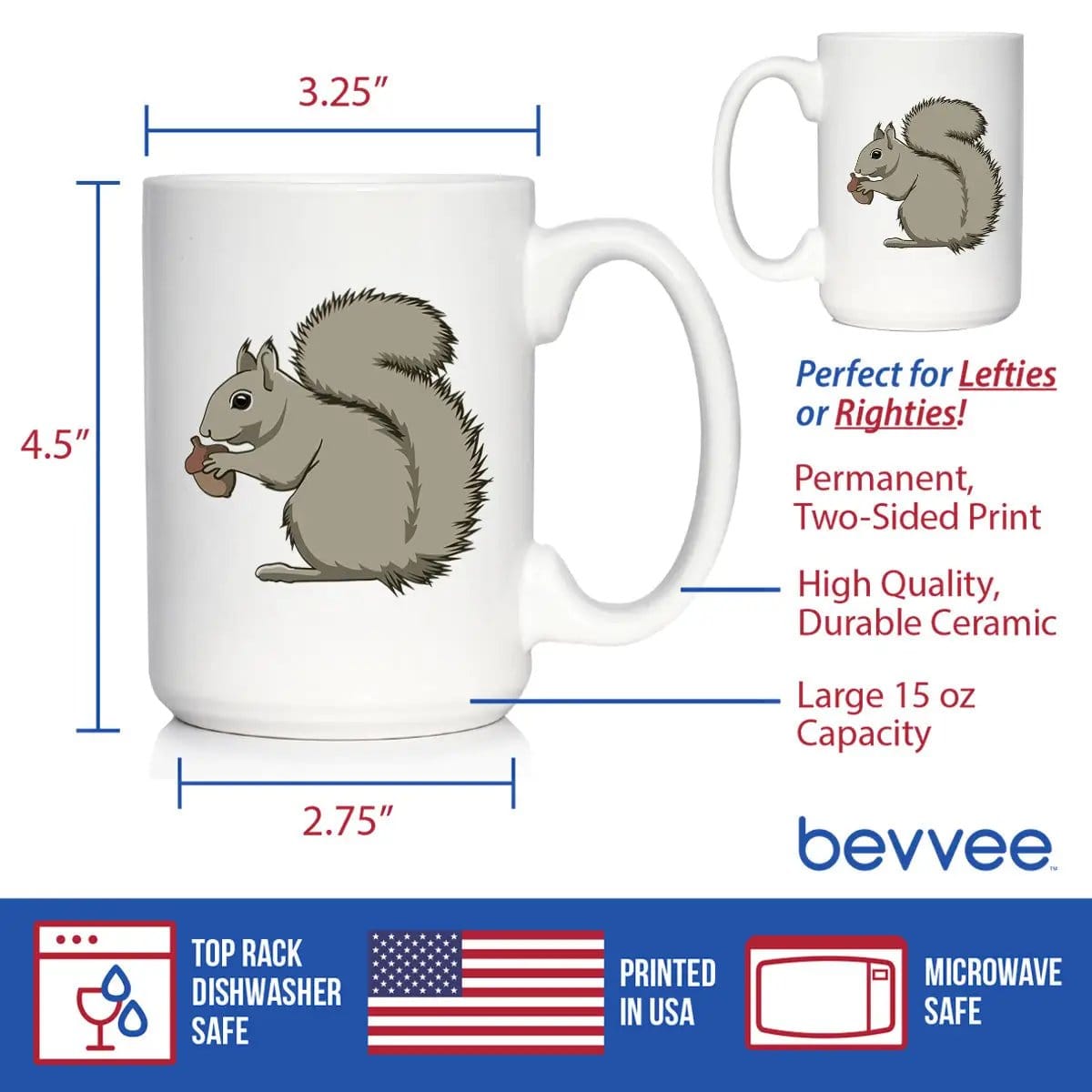 Ceramic Coffee Mug | Dishwasher & Microwave Safe | Double Printed | Squirrel