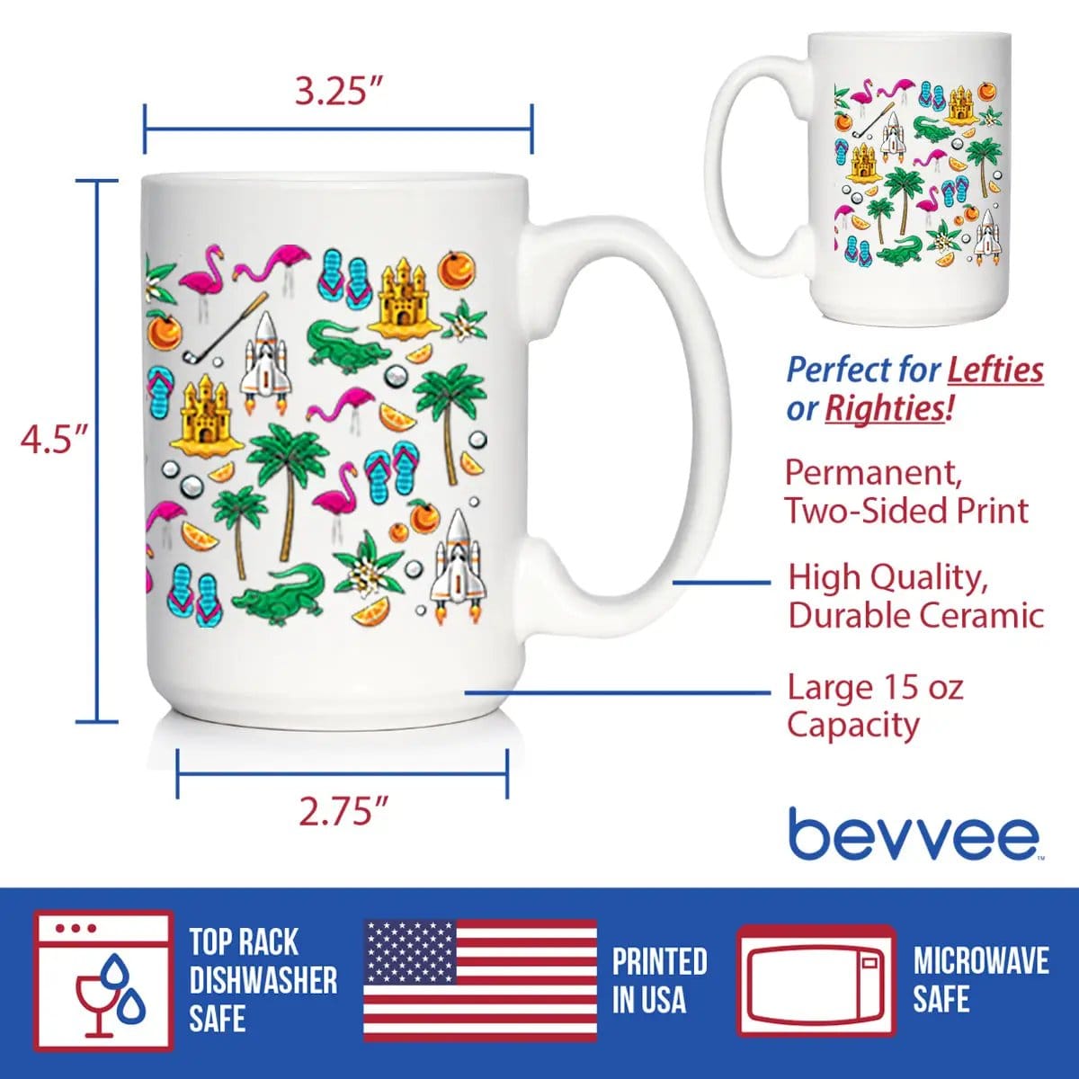 Ceramic Coffee Mug | Dishwasher & Microwave Safe | Double Printed | Florida Pattern