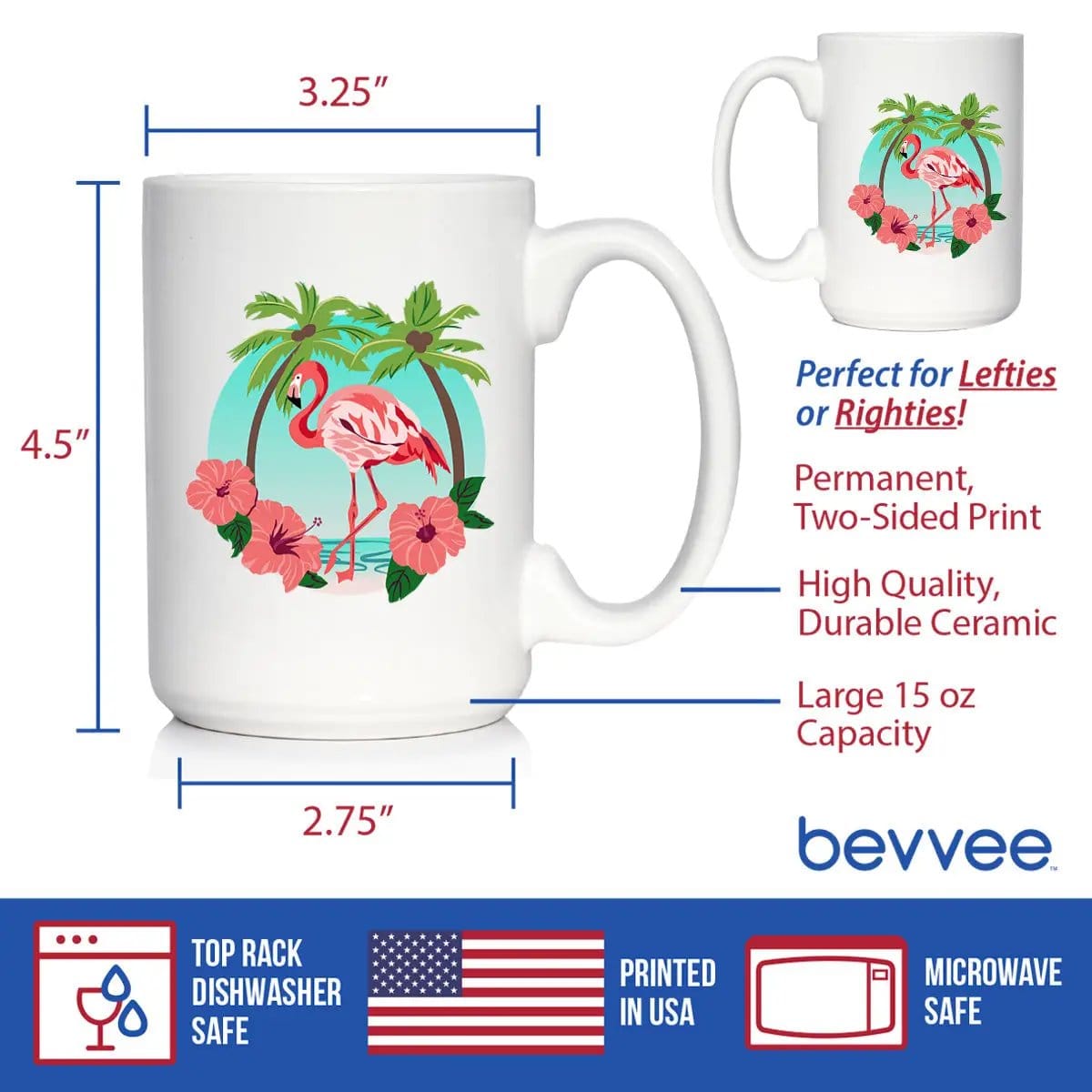 Ceramic Coffee Mug | Dishwasher & Microwave Safe | Double Printed | Tropical Flamingo