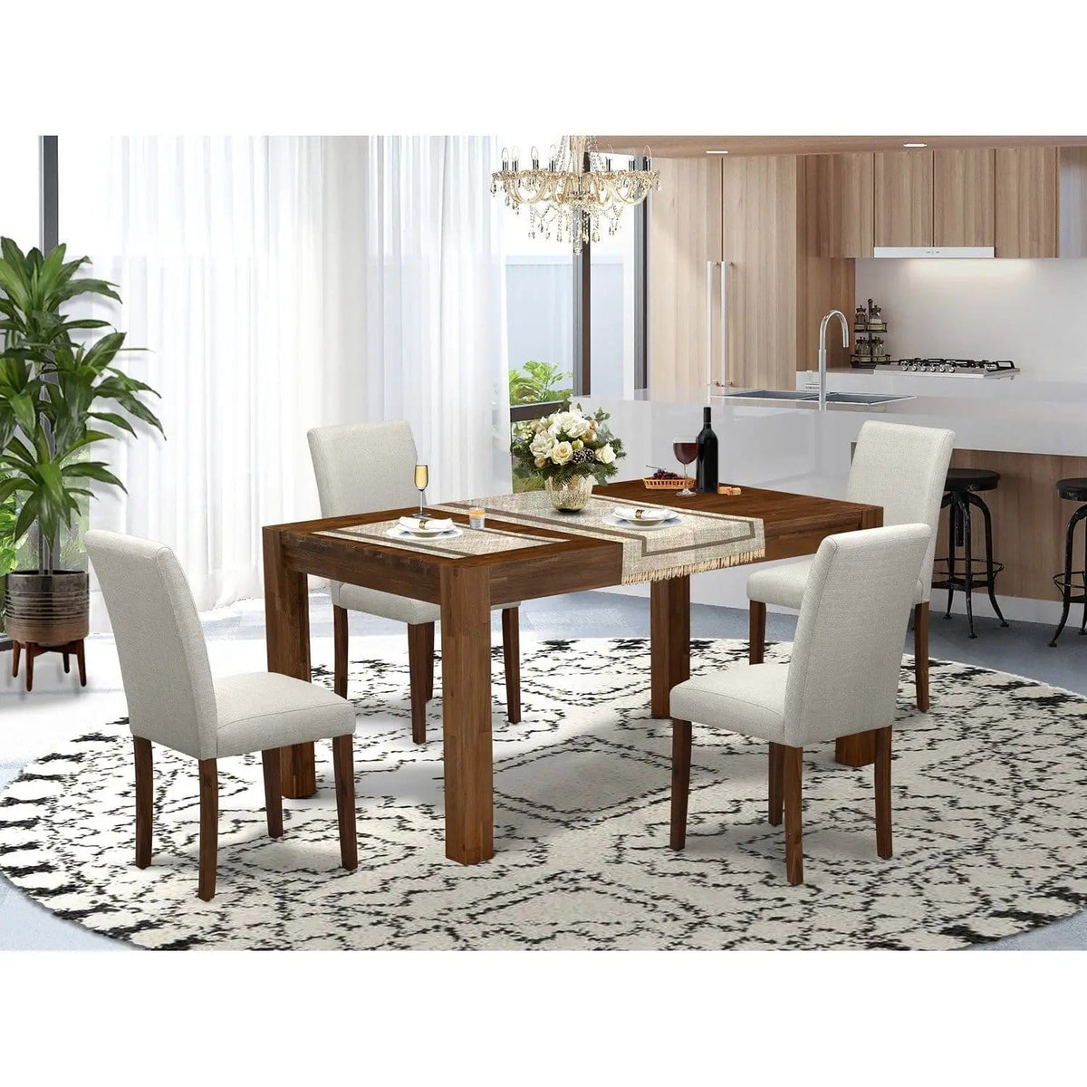 EAST WEST FURNITURE CNAB5-N8-05 5-Pc Modern Dining Table Set- 4 Dining Chairs and | 5-Piece Set | Walnut & Linen | Grey Linen Fabric Seat and High Chair Back (Antique Walnut Finish)