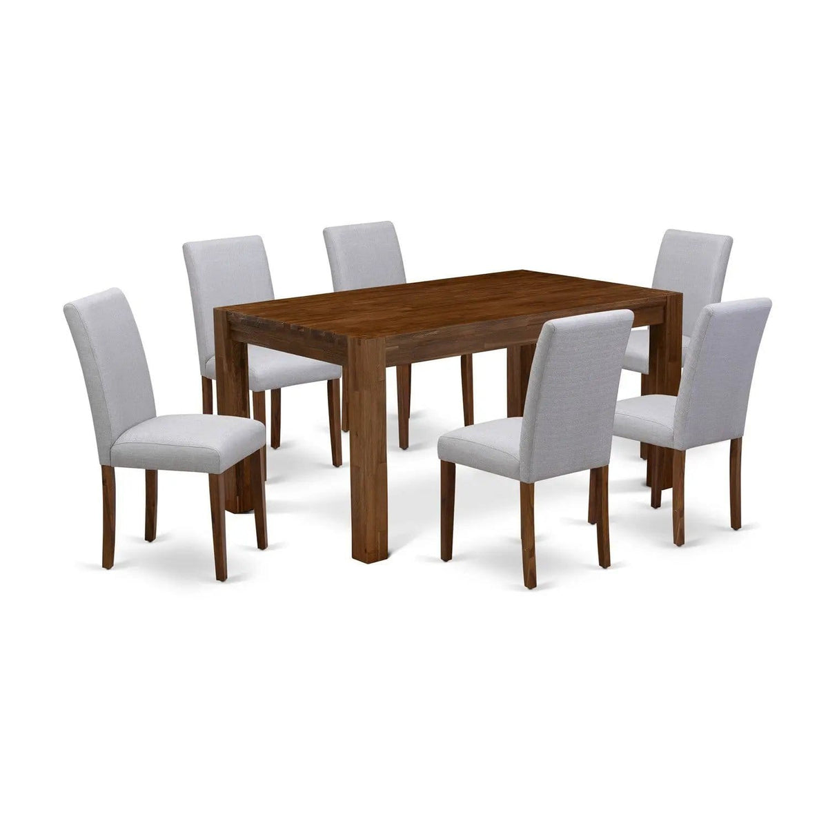 EAST WEST FURNITURE CNAB7-N8-05 7-Pc Modern Dining Set- 6 Parson Dining Chairs and | 7-Piece Set | Walnut & Linen | Grey Linen Fabric Seat and High Chair Back (Antique Walnut Finish)