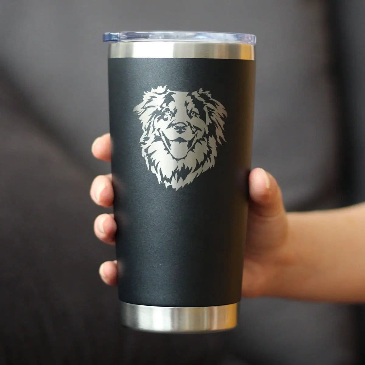 Insulated Coffee Tumbler | 20 oz Stainless Steel | Sliding Lid | Australian Shepherd Face