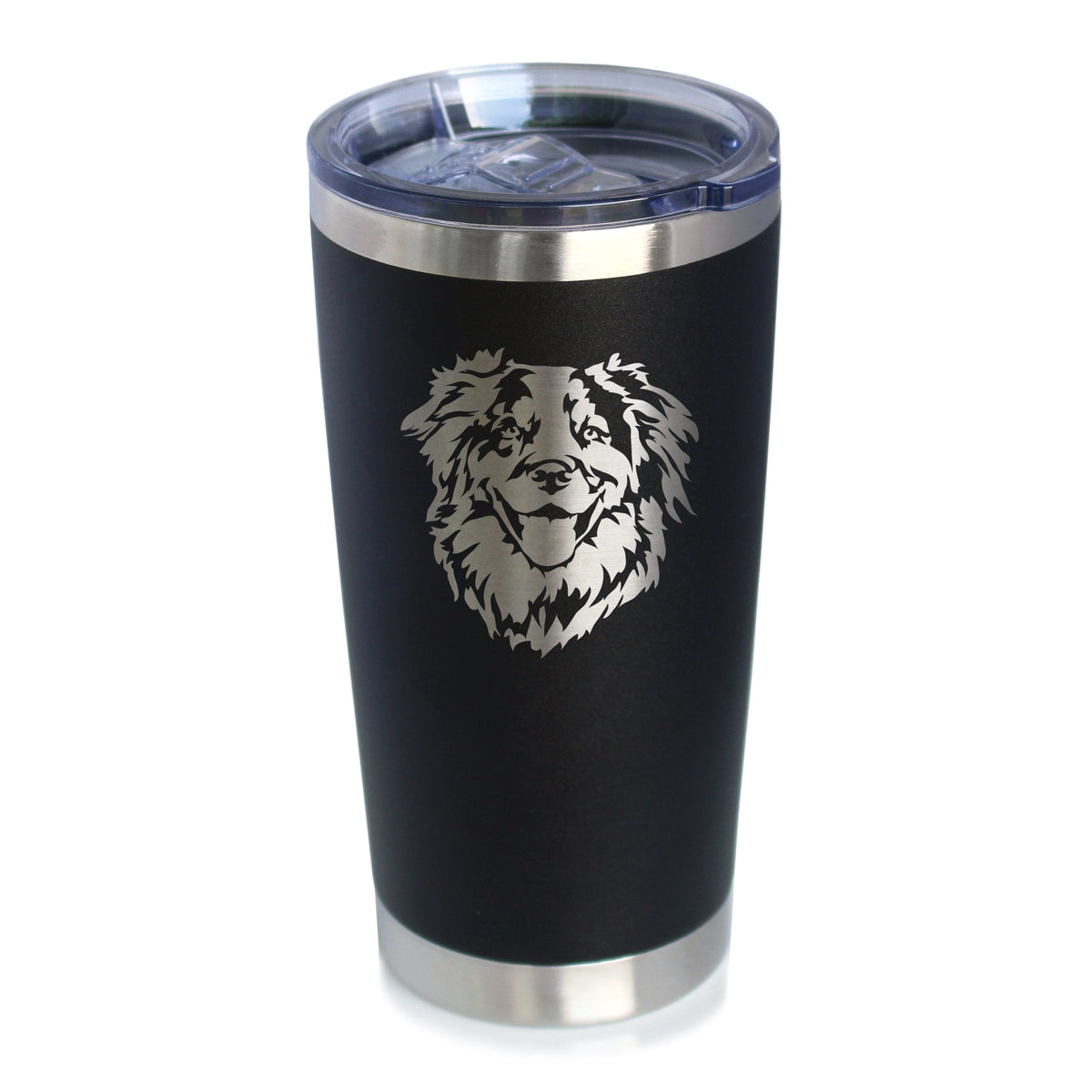 Insulated Coffee Tumbler | 20 oz Stainless Steel | Sliding Lid | Australian Shepherd Face