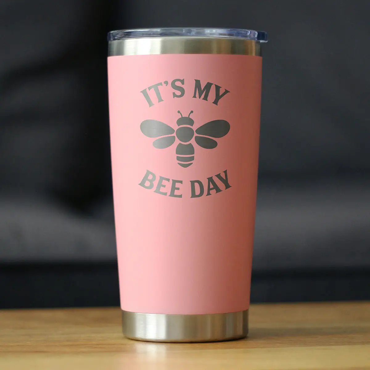 Bee Day Coffee Tumbler | 20 Oz Double Wall Stainless Steel | Sliding Lid | Bumblebee Bday Party Décor
