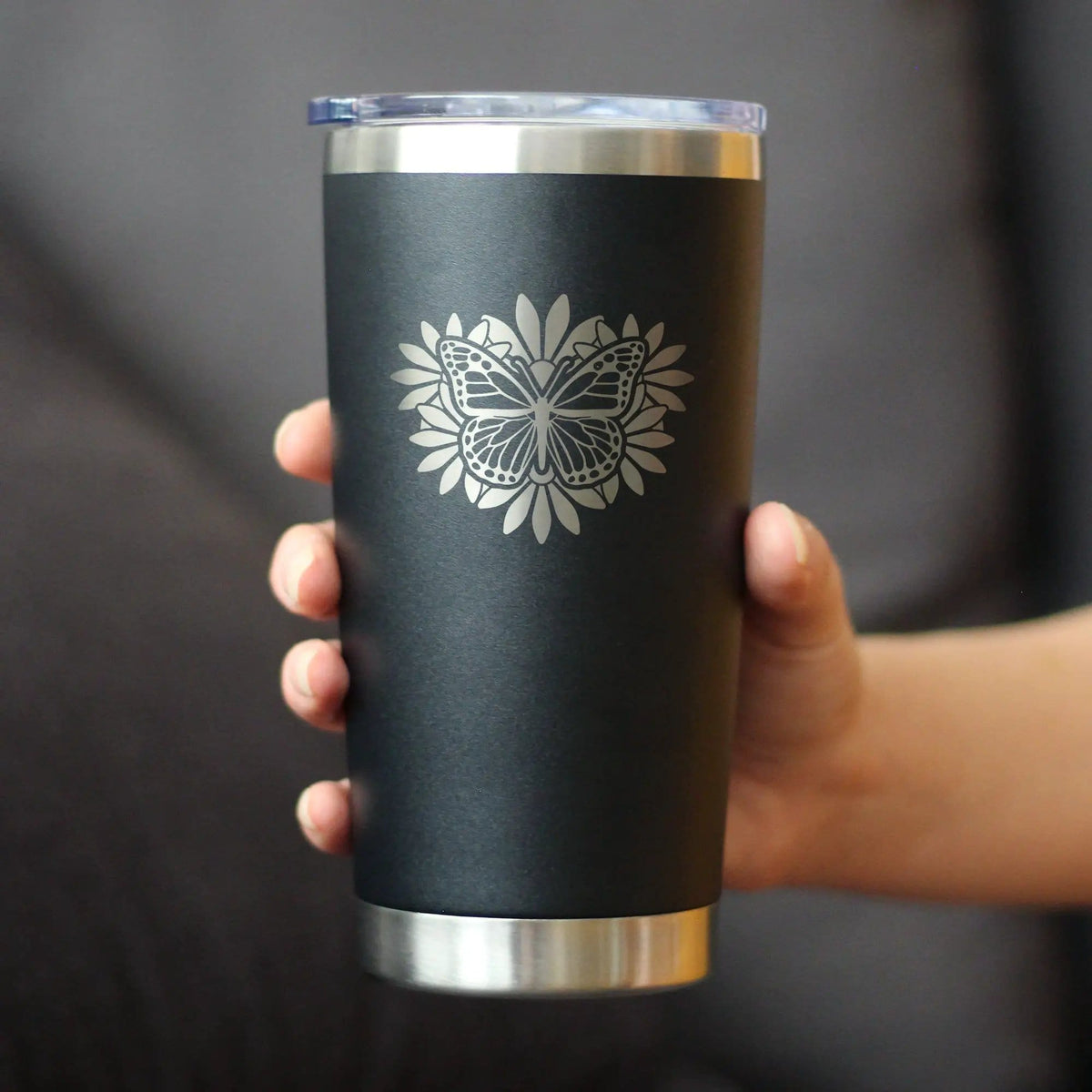 Insulated Coffee Tumbler | 20 oz Stainless Steel | Sliding Lid | Butterfly