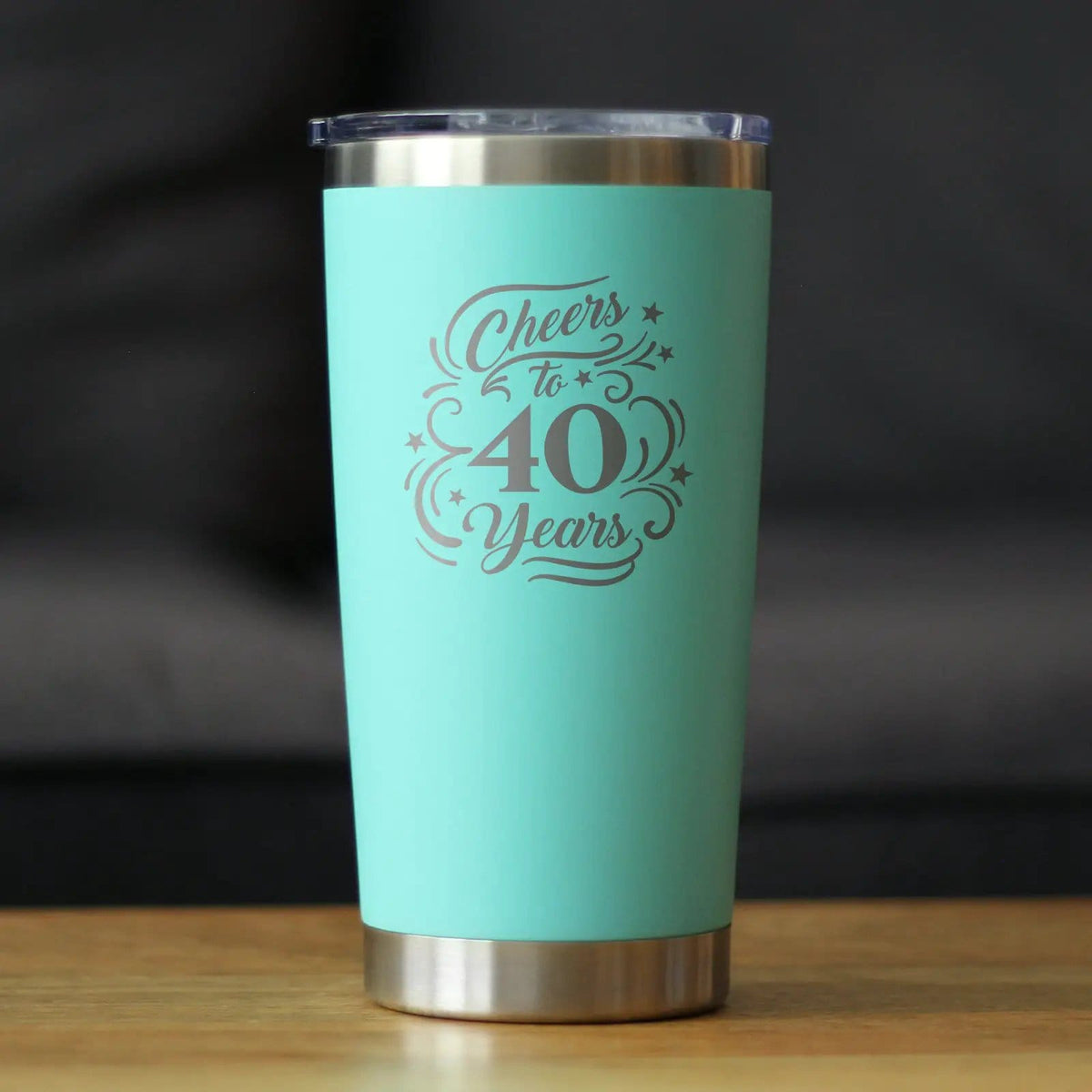 Insulated Coffee Tumbler | 20 oz Stainless Steel | Sliding Lid | Cheers to 40 Years