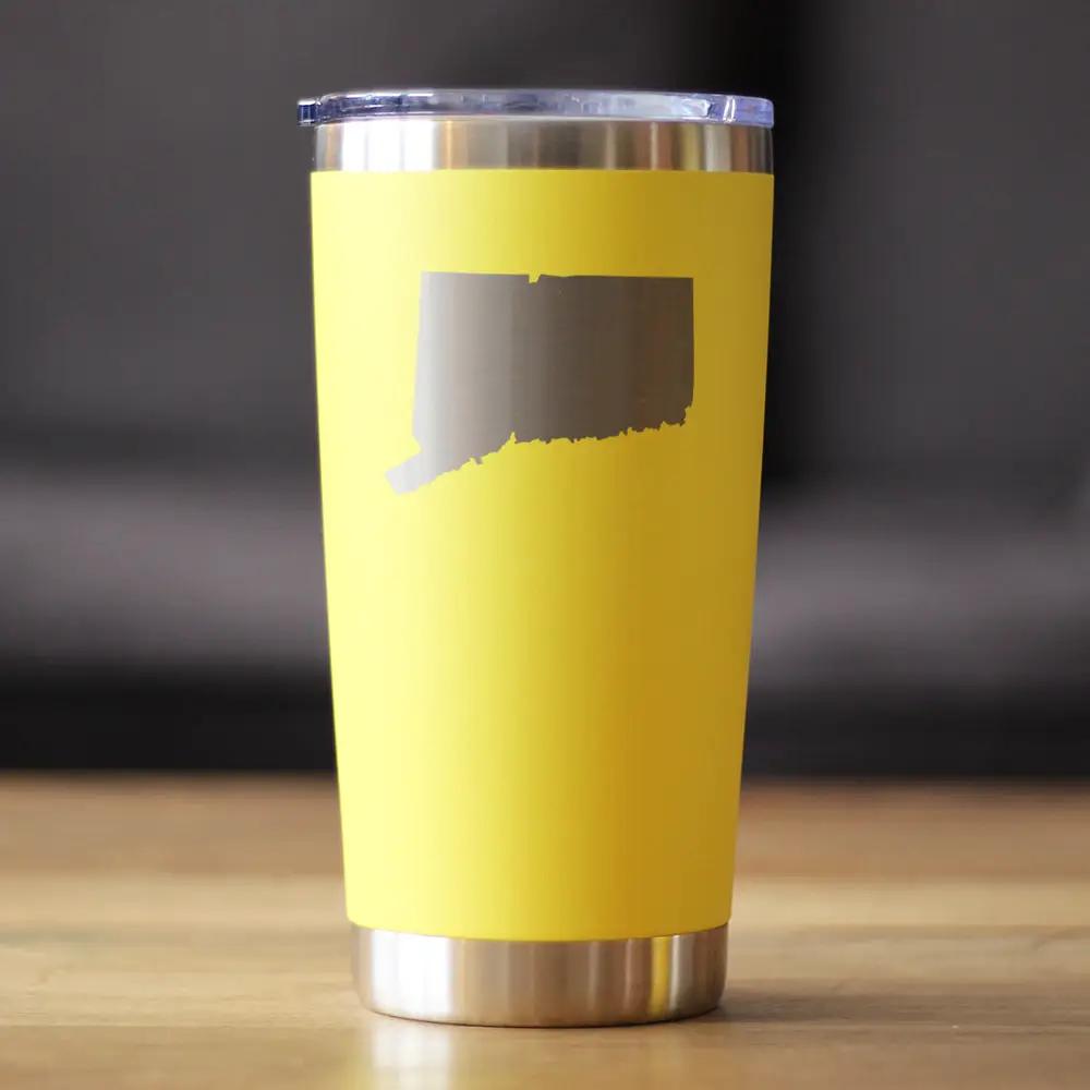 Connecticut State Outline Coffee Tumbler | 20 Oz | Double Wall Stainless Steel | Sliding Lid