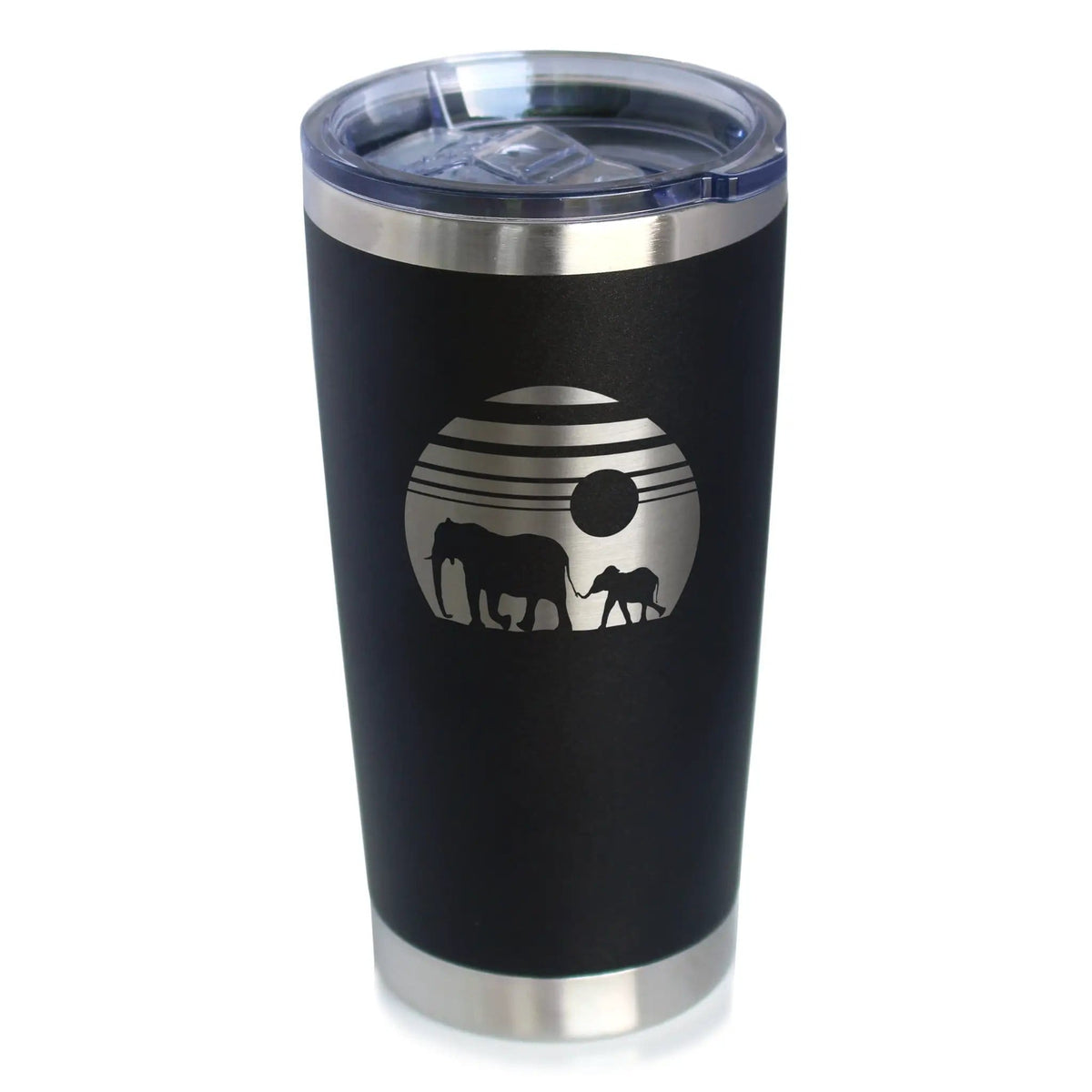 Insulated Coffee Tumbler | 20 oz Stainless Steel | Sliding Lid | Elephant Sunset