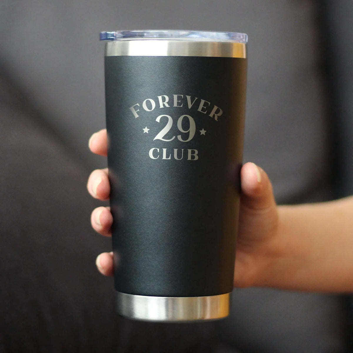 Forever 29 Club Coffee Tumbler | 20 Oz | Double Wall Stainless Steel | Sliding Lid