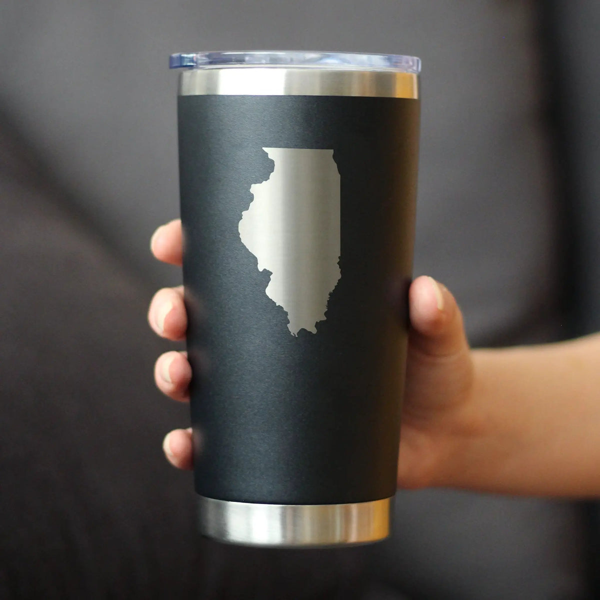 Illinois State Outline Coffee Tumbler | 20 Oz | Double Wall Stainless Steel | Sliding Lid