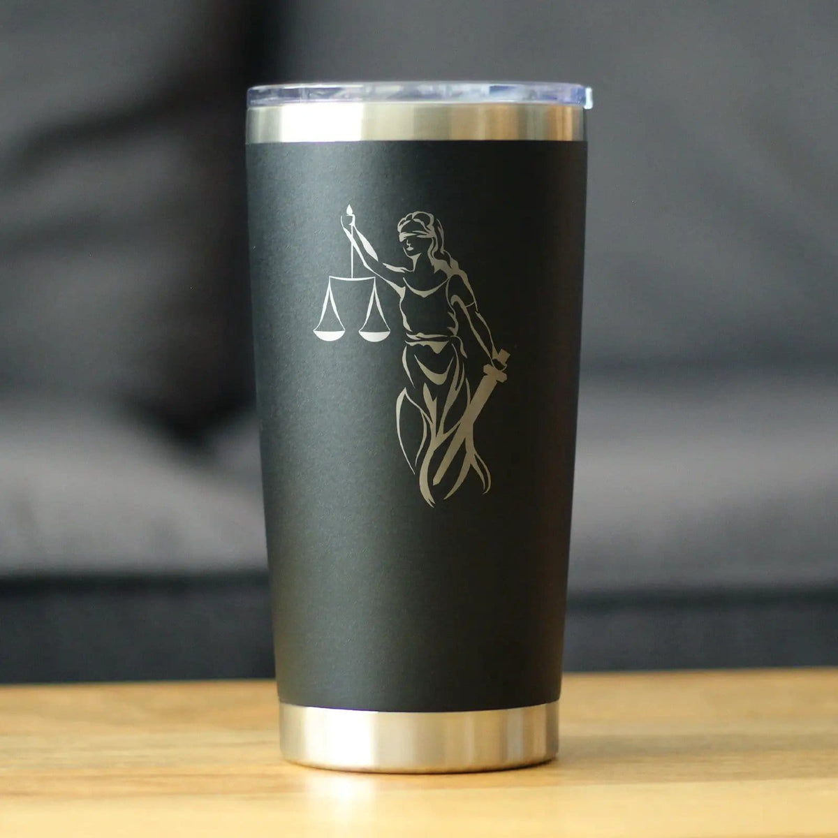 Insulated Coffee Tumbler | 20 oz Stainless Steel | Sliding Lid | Lady Justice