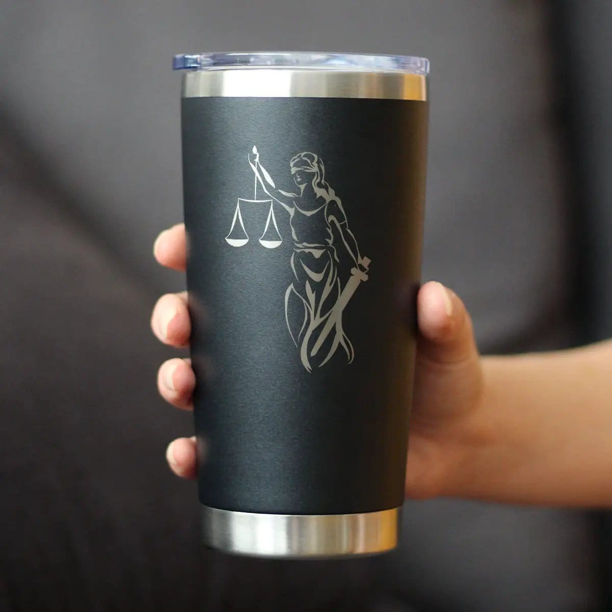 Insulated Coffee Tumbler | 20 oz Stainless Steel | Sliding Lid | Lady Justice