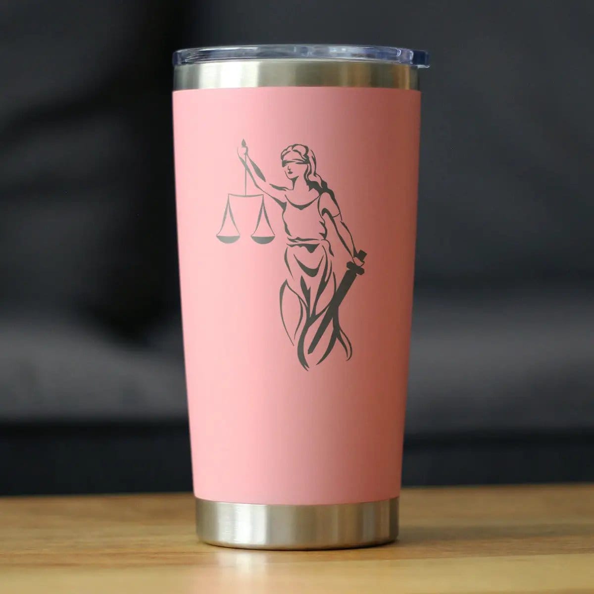 Insulated Coffee Tumbler | 20 oz Stainless Steel | Sliding Lid | Lady Justice