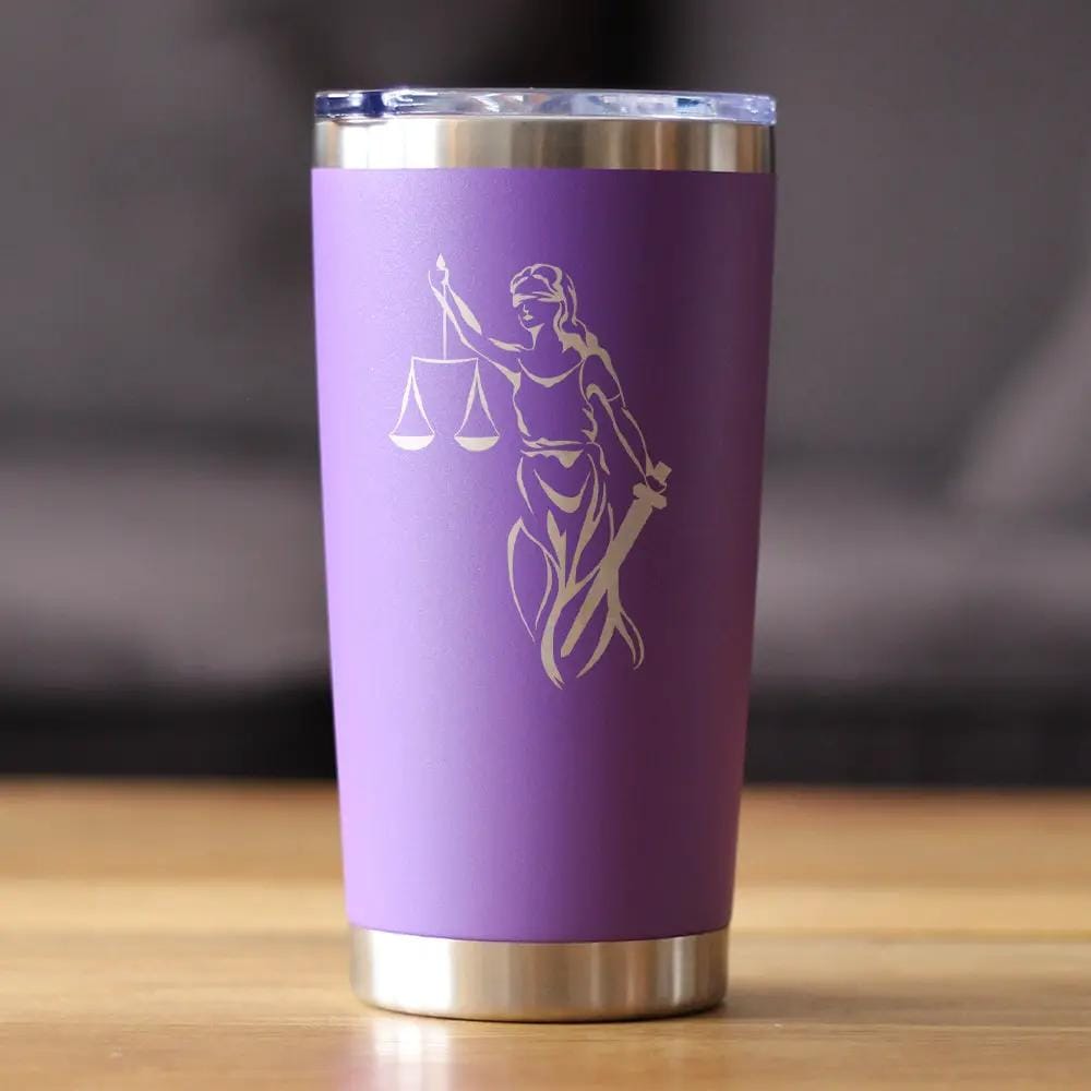 Insulated Coffee Tumbler | 20 oz Stainless Steel | Sliding Lid | Lady Justice