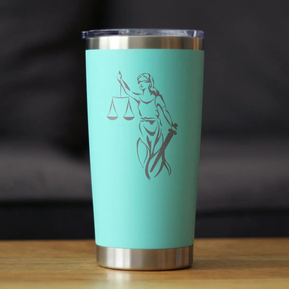 Insulated Coffee Tumbler | 20 oz Stainless Steel | Sliding Lid | Lady Justice