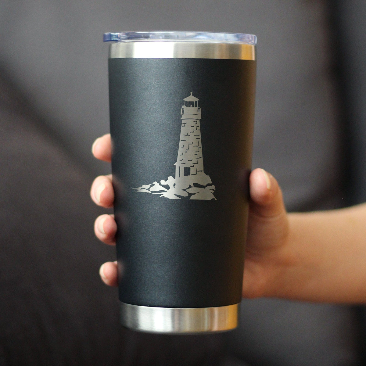 Insulated Coffee Tumbler | 20 oz Stainless Steel | Sliding Lid | Lighthouse