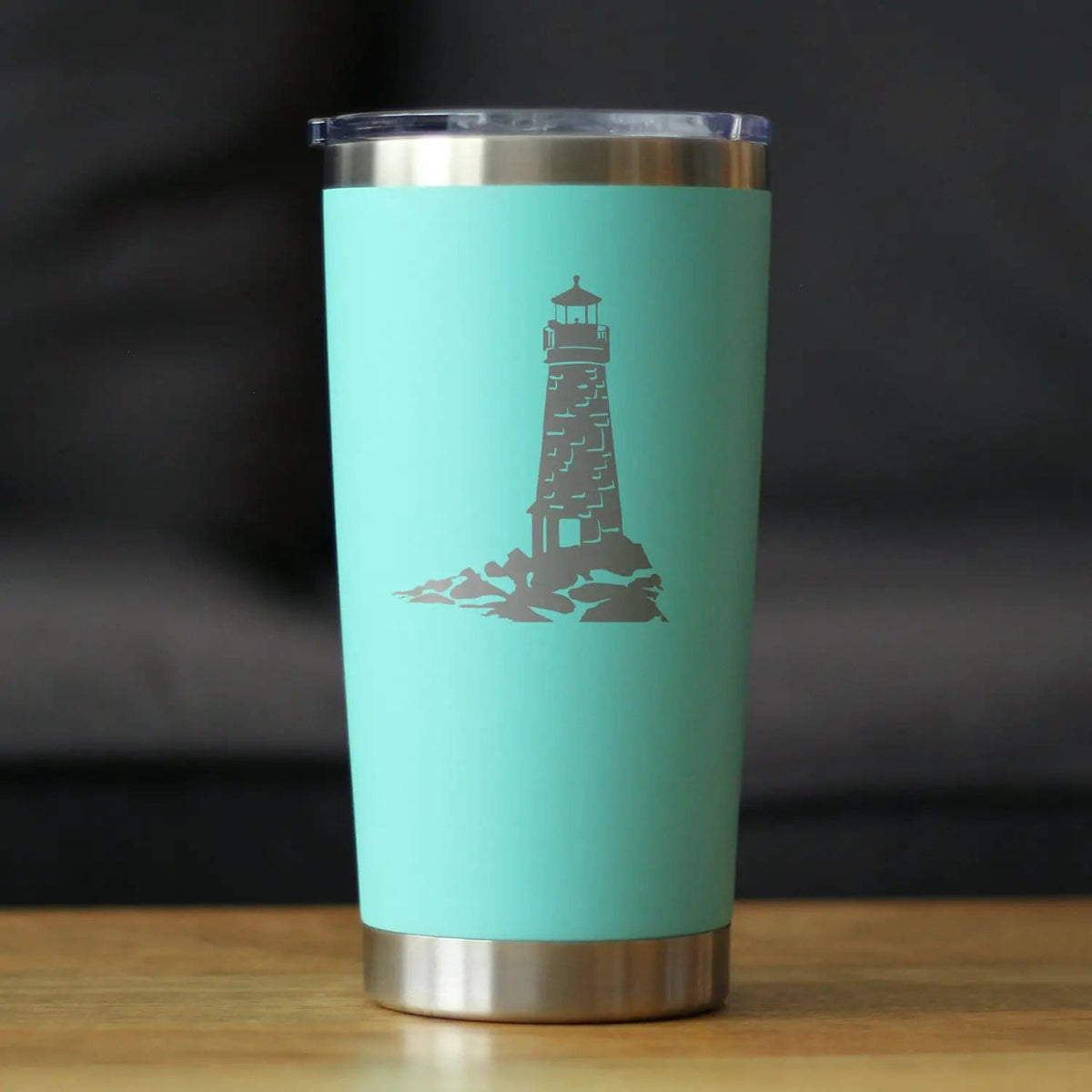 Insulated Coffee Tumbler | 20 oz Stainless Steel | Sliding Lid | Lighthouse