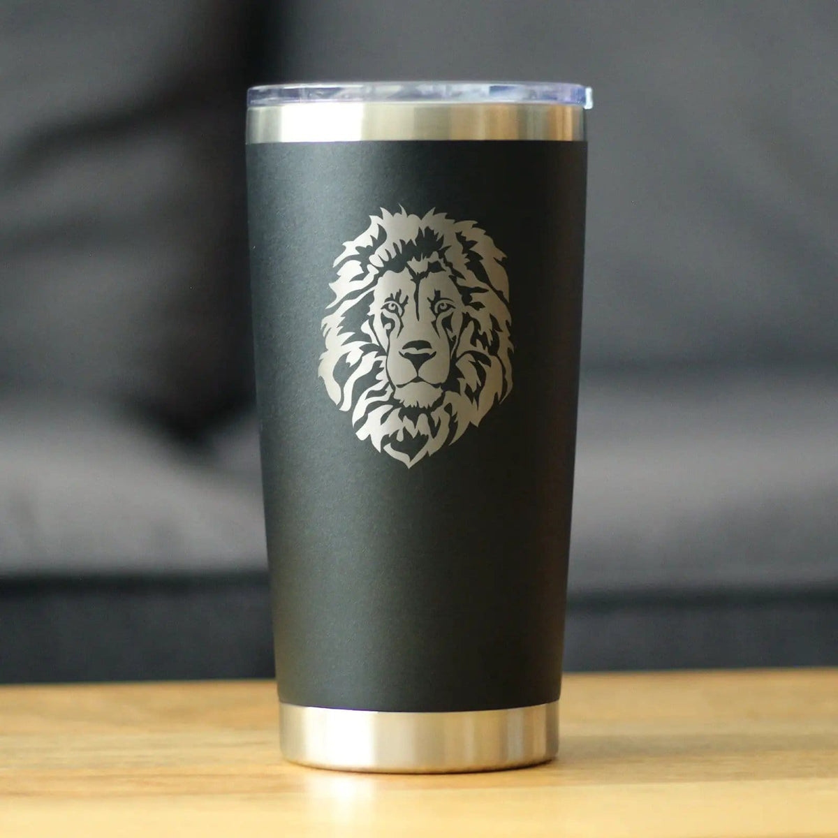 Insulated Coffee Tumbler | 20 oz Stainless Steel | Sliding Lid | Lion Face