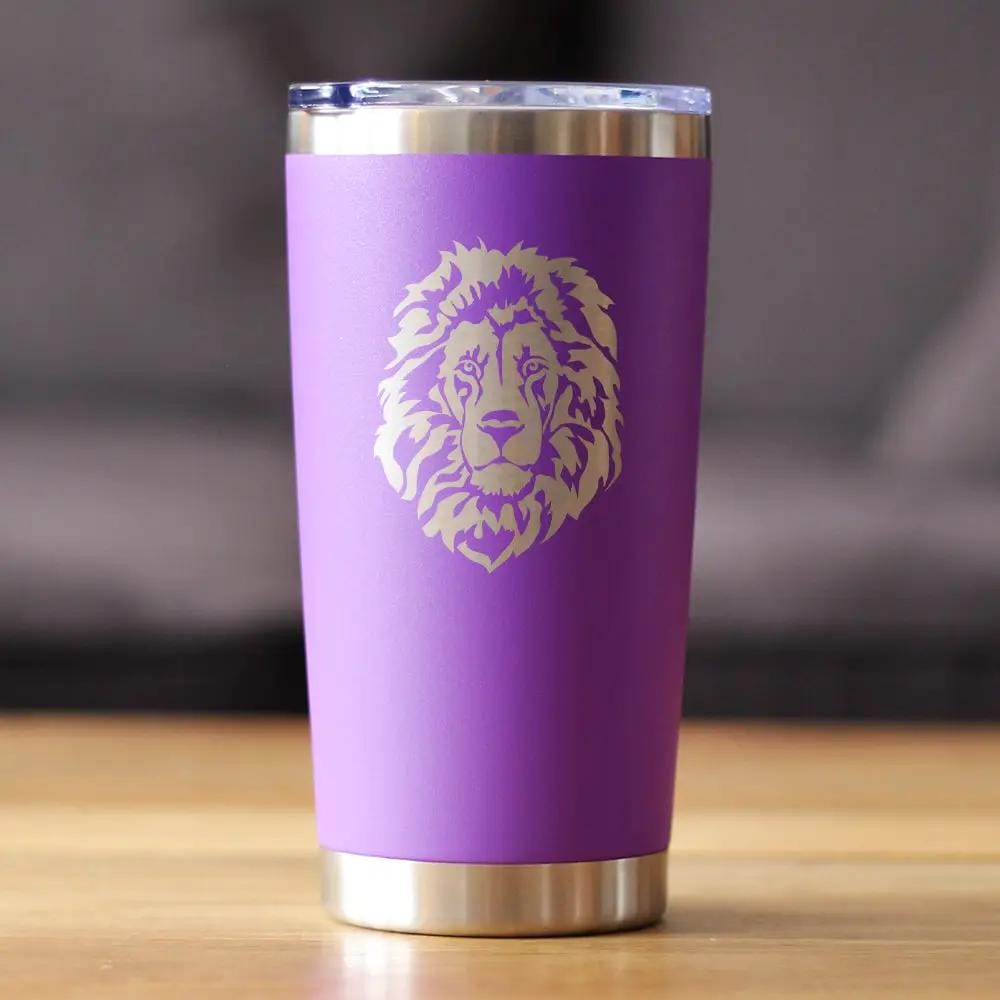 Insulated Coffee Tumbler | 20 oz Stainless Steel | Sliding Lid | Lion Face