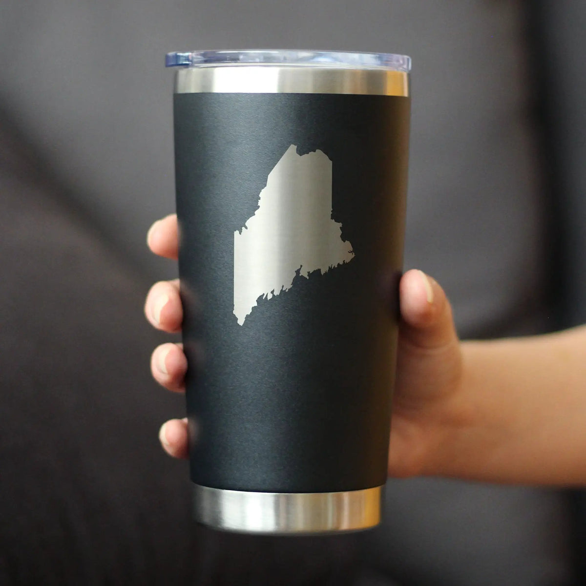 Maine State Outline Coffee Tumbler | 20 Oz Double Wall Stainless Steel | Sliding Lid | Maine Gifts For Women and