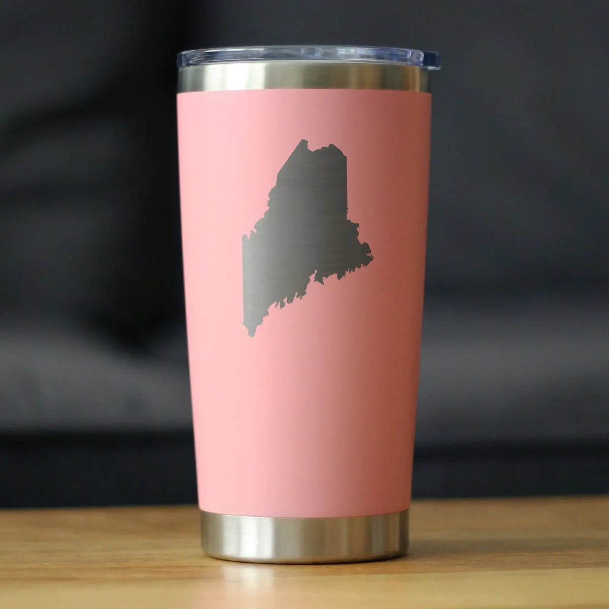 Maine State Outline Coffee Tumbler | 20 Oz Double Wall Stainless Steel | Sliding Lid | Maine Gifts For Women and