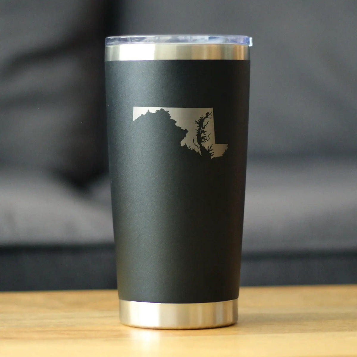 Maryland State Outline Coffee Tumbler | 20 Oz | Double Wall Stainless Steel | Sliding Lid