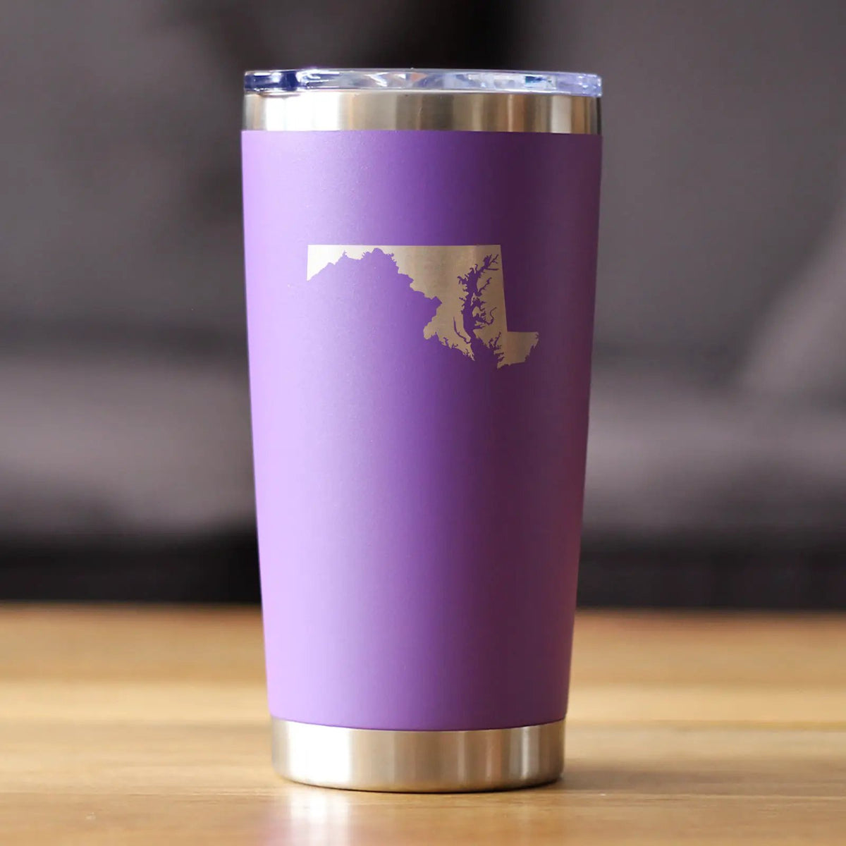 Maryland State Outline Coffee Tumbler | 20 Oz | Double Wall Stainless Steel | Sliding Lid