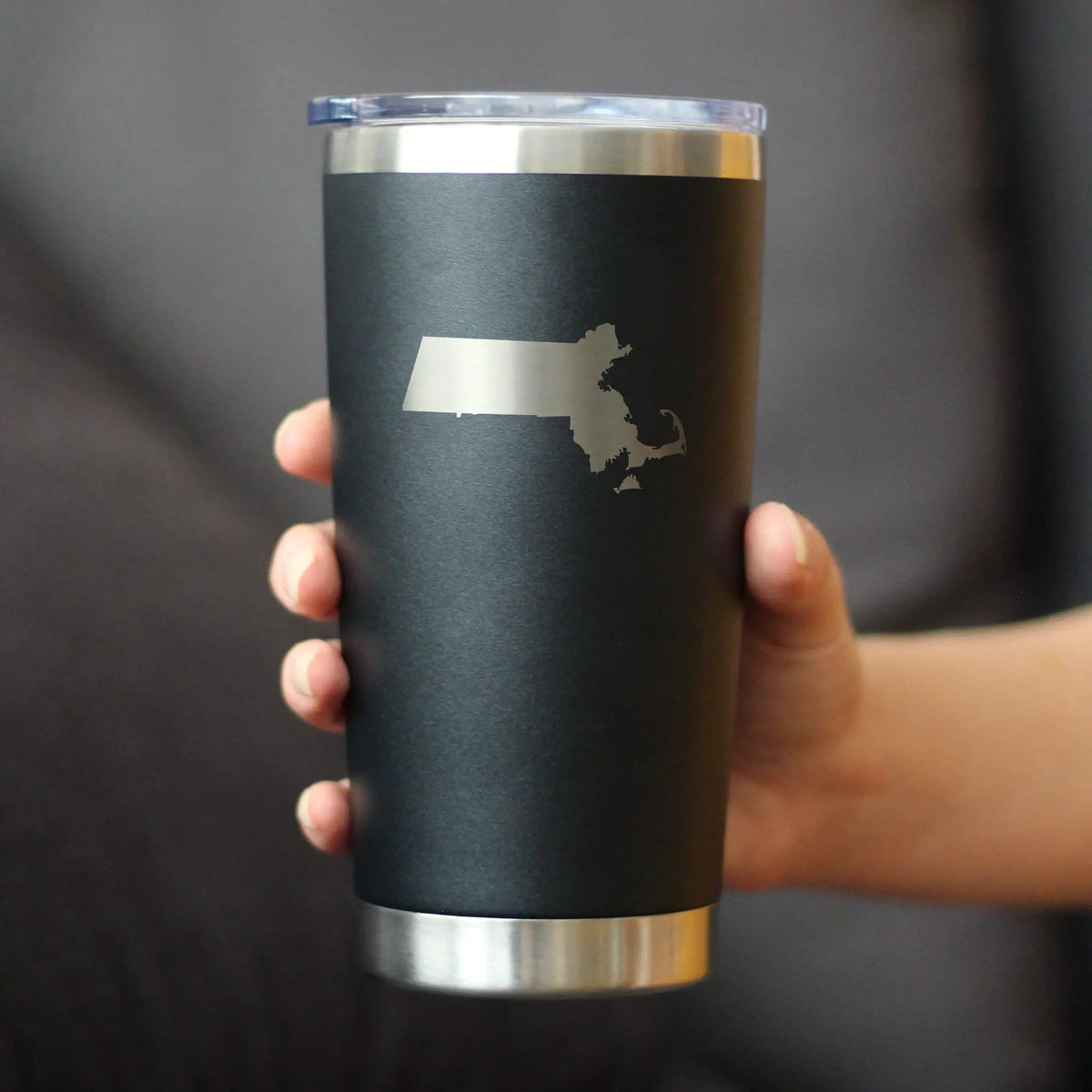 Insulated Coffee Tumbler | 20 oz Stainless Steel | Sliding Lid | Massachusetts State Outline