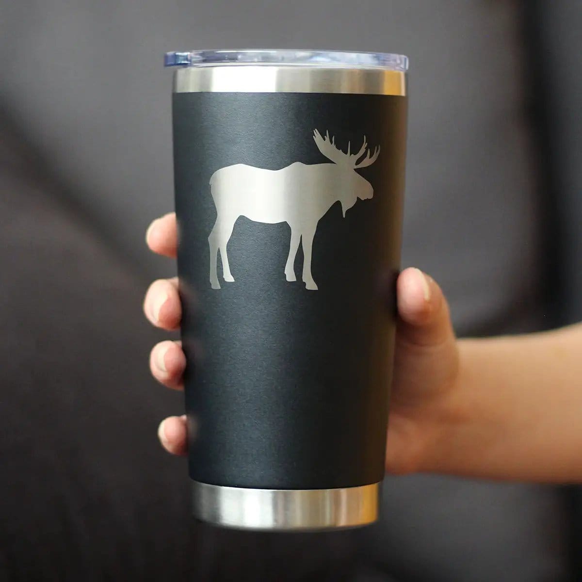 Insulated Coffee Tumbler | 20 oz Stainless Steel | Sliding Lid | Moose Silhouette