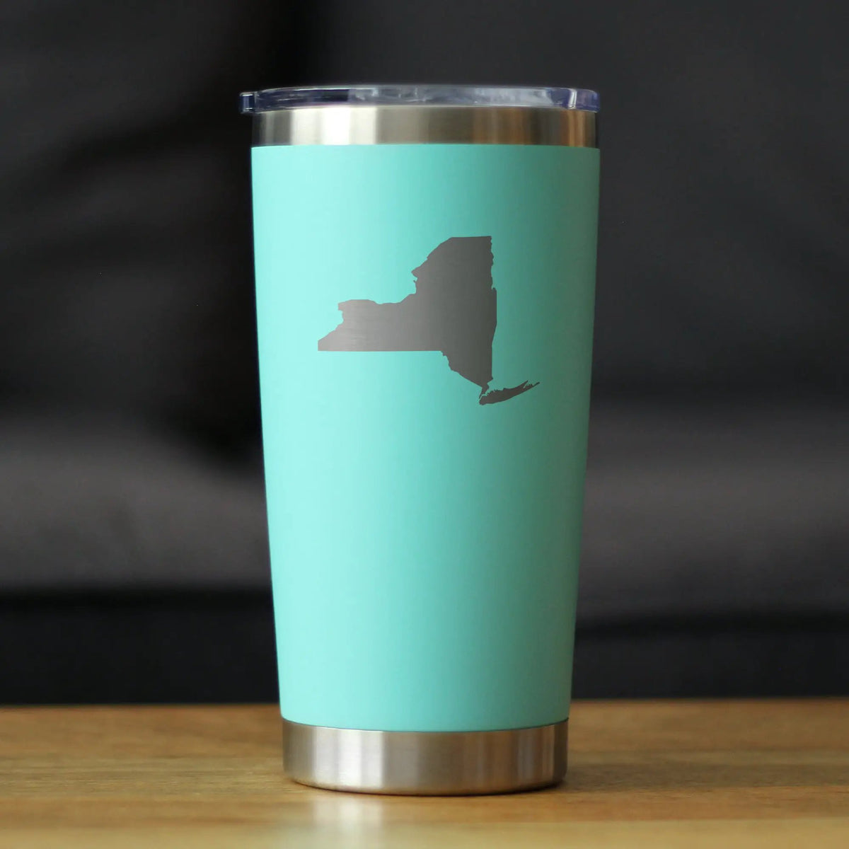 New York State Outline Coffee Tumbler | 20 Oz Double Wall Stainless Steel | Sliding Lid | New York Gifts Women and Men New Yorkers