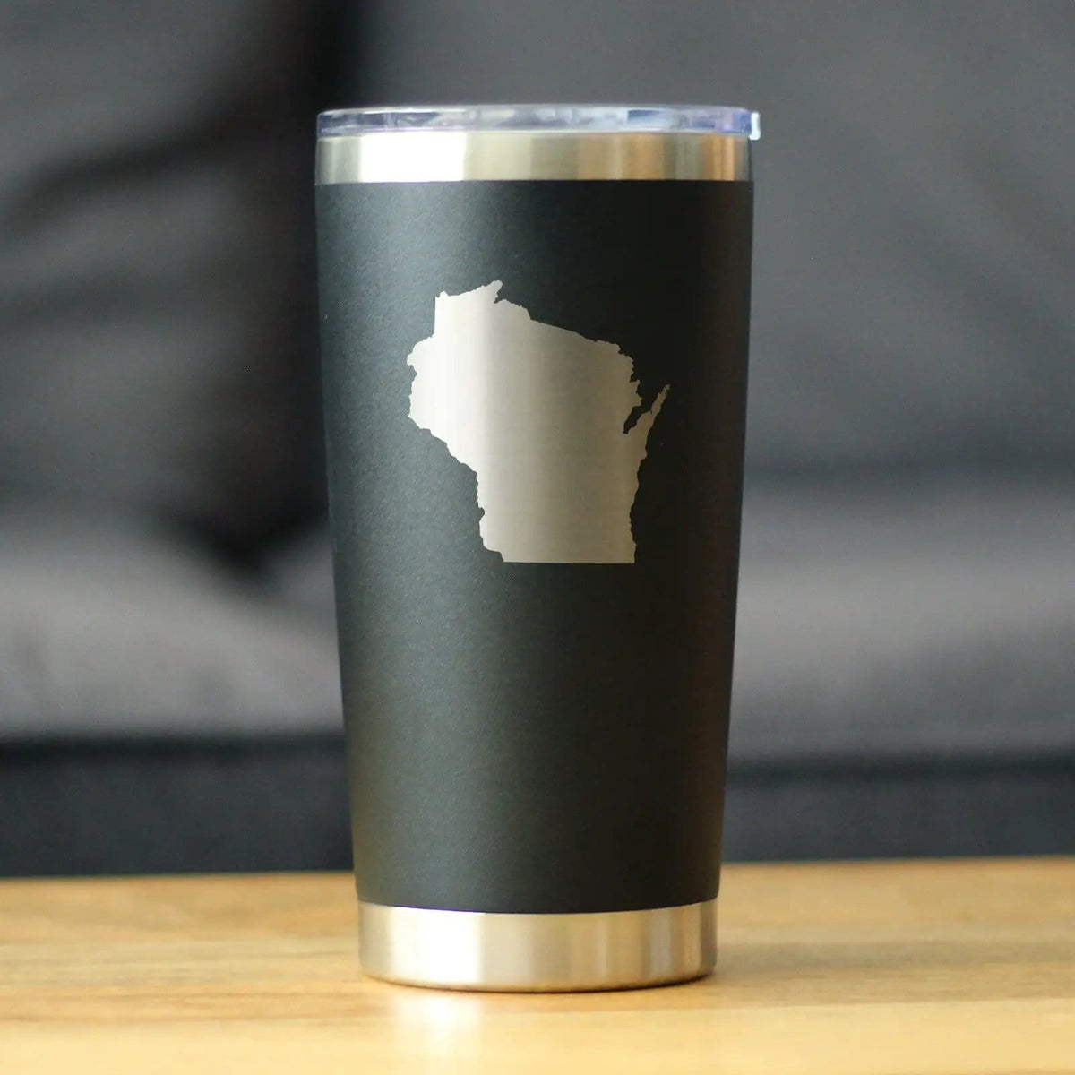 Insulated Coffee Tumbler | 20 oz Stainless Steel | Sliding Lid | Wisconsin State Outline